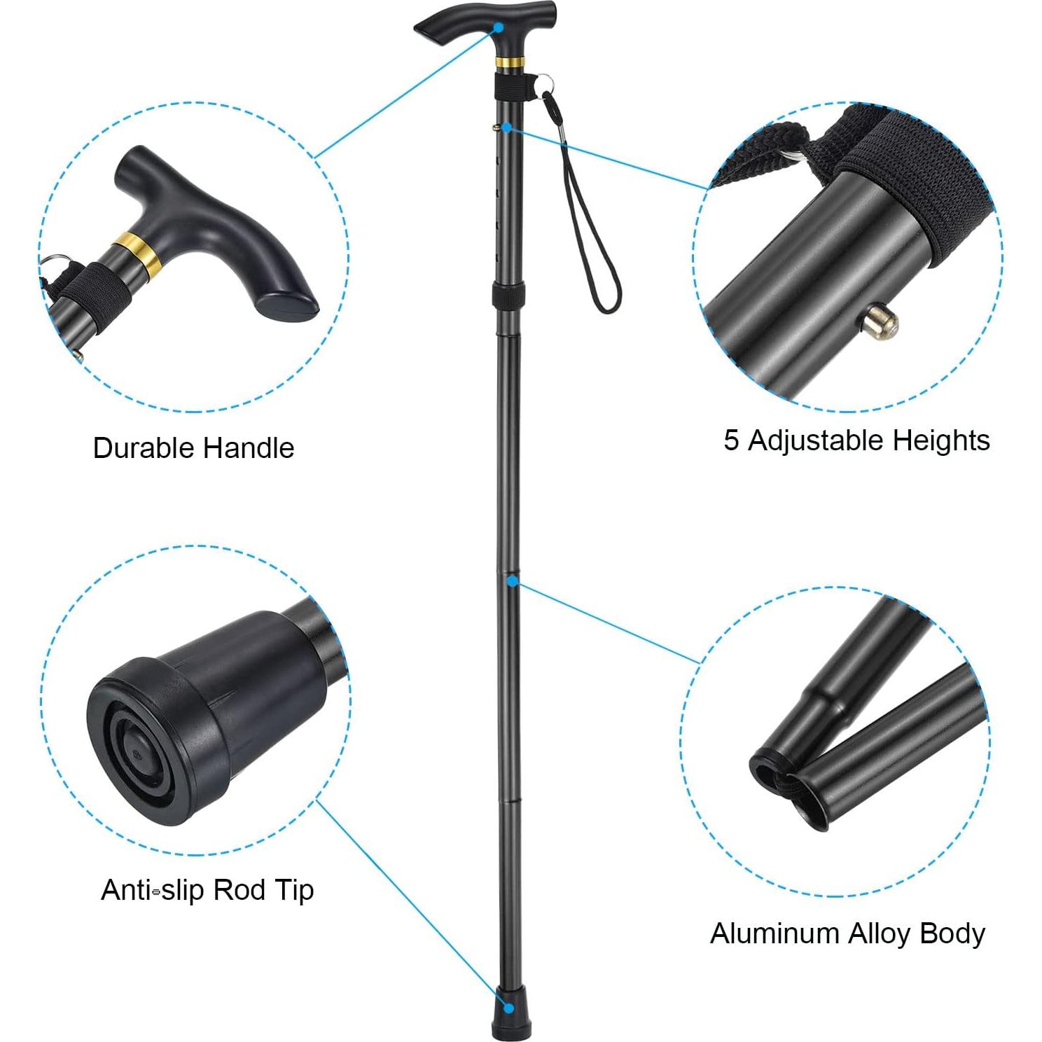 Bastón de Senderismo PATIKIL Plegable de Aluminio 27cm a 95cm