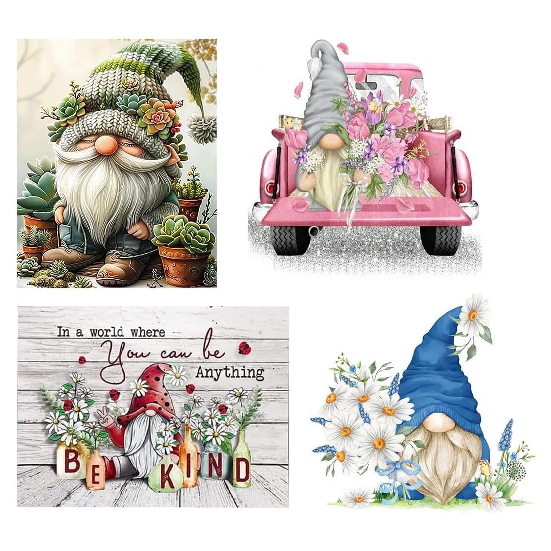 Kit de Bordado a Punto de Cruz Tiwabb - 4 Gnomos y Flores 11CT