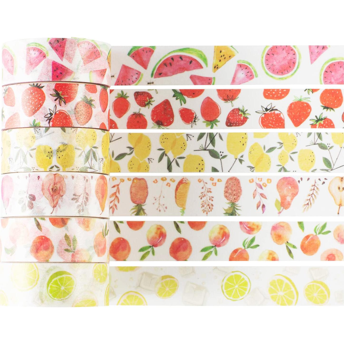 Set de 6 Rollos de Cinta Washi YUBBAEX 15mm Frutas Frescas