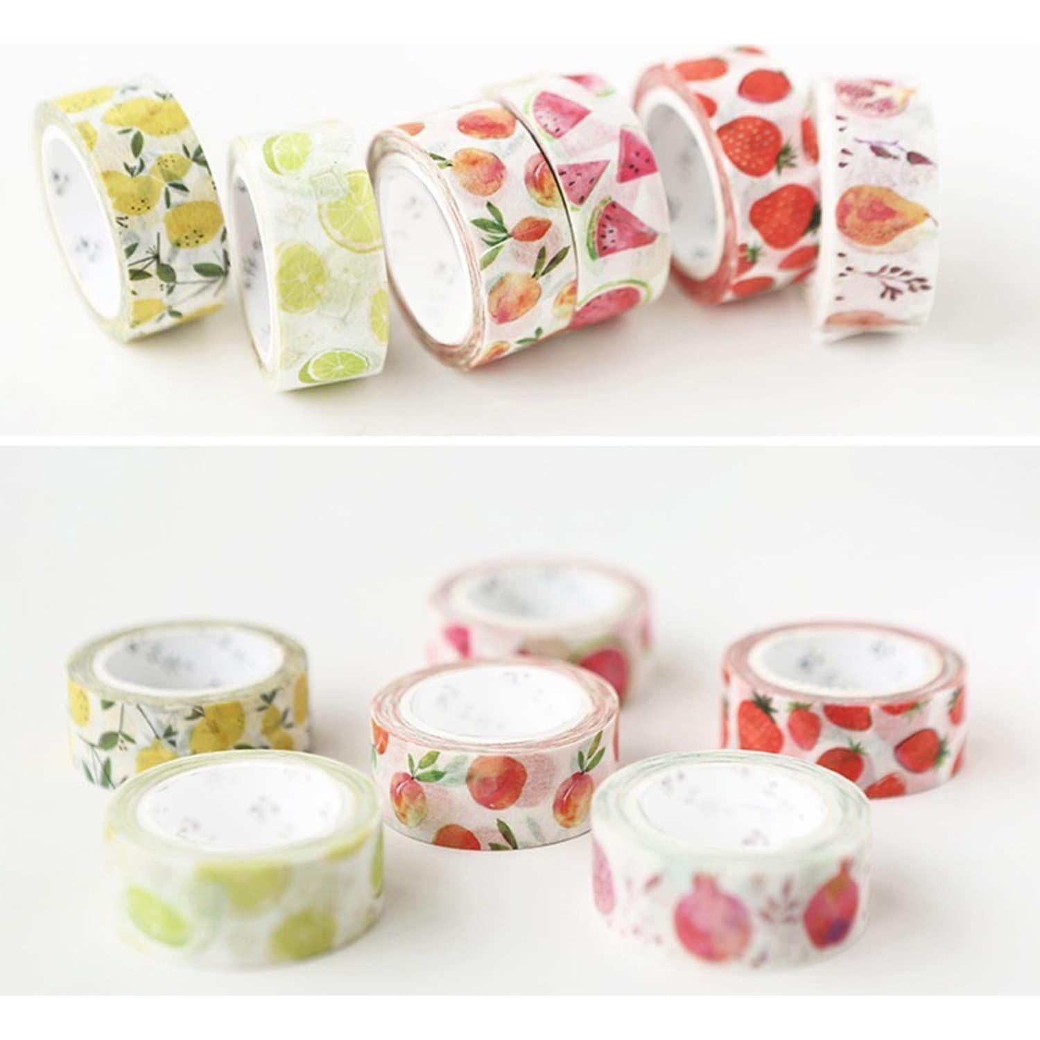 Set de 6 Rollos de Cinta Washi YUBBAEX 15mm Frutas Frescas