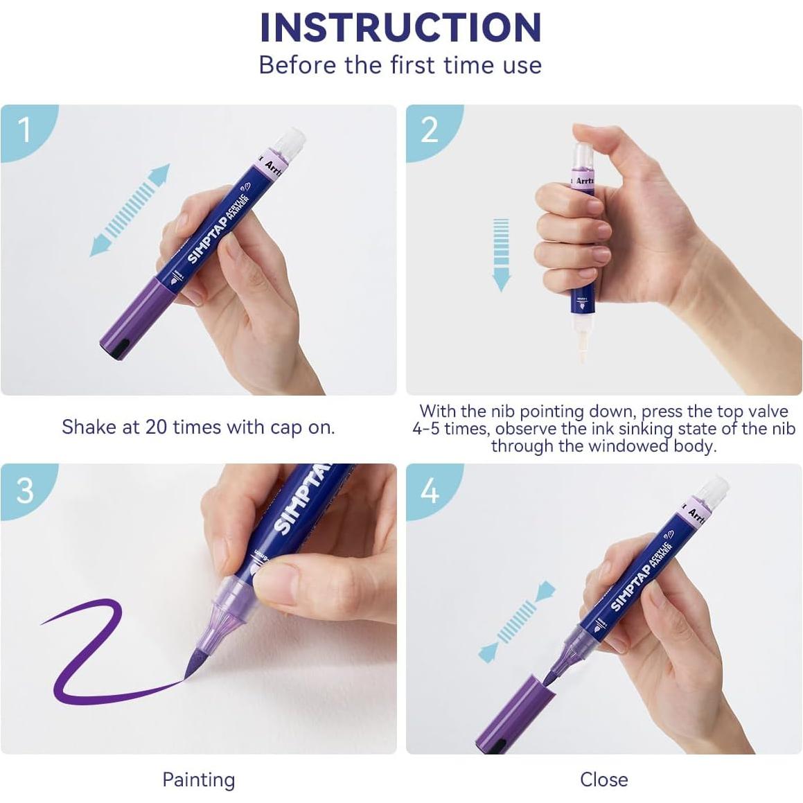 Set de 24 Marcadores Acrílicos Arrtx Simptap, Punta de Pincel