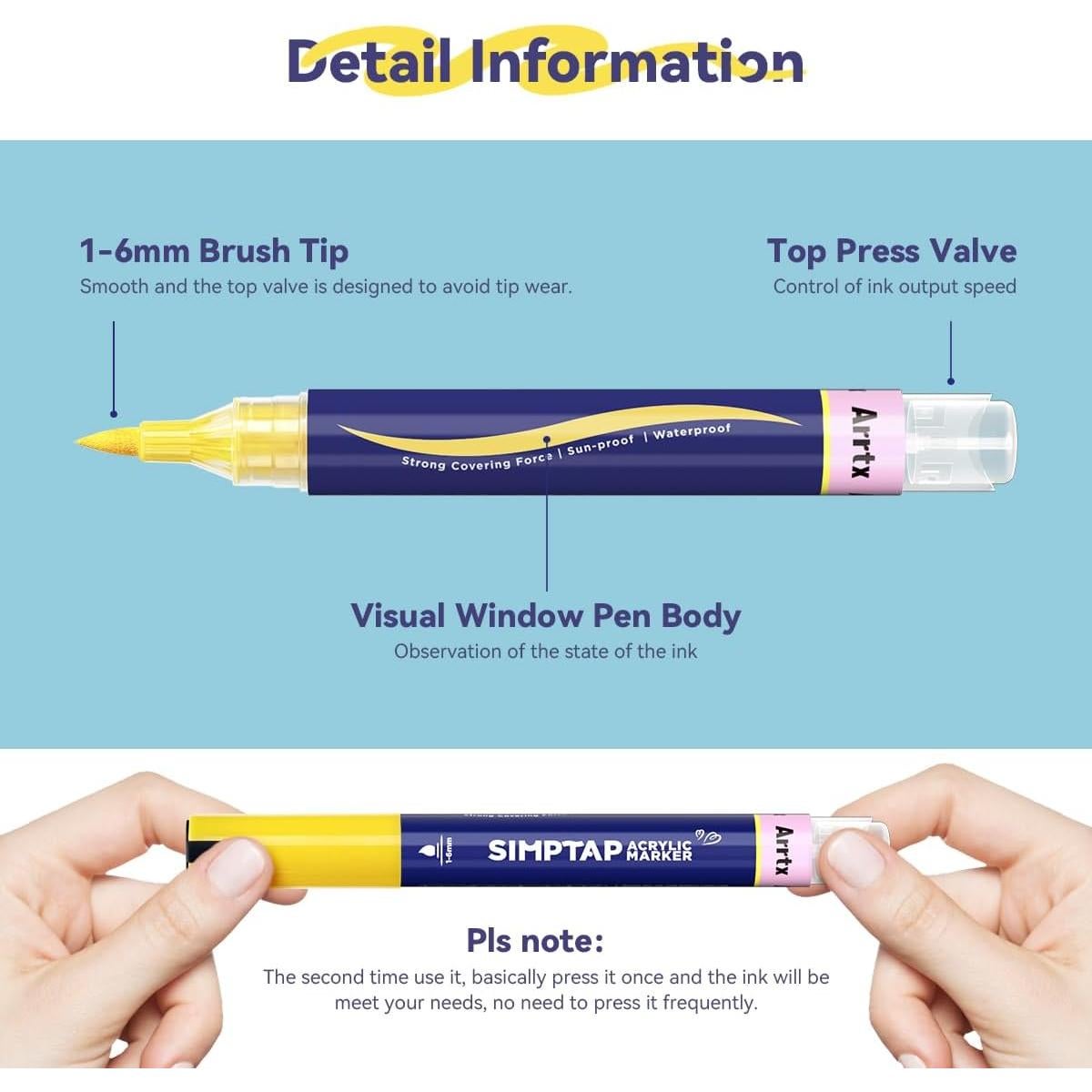 Set de 24 Marcadores Acrílicos Arrtx Simptap, Punta de Pincel