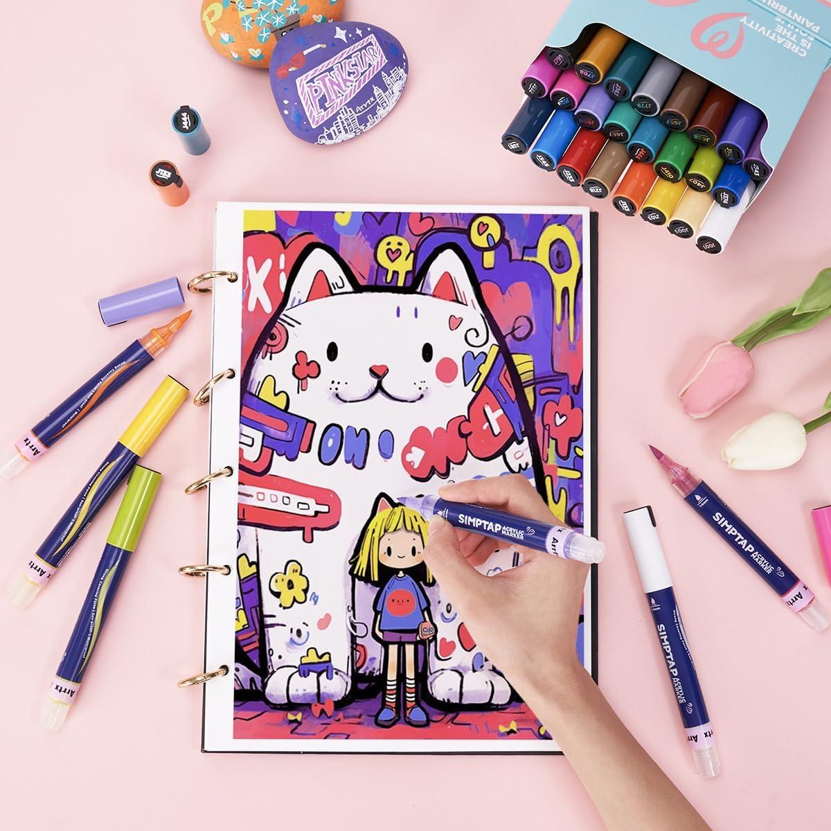 Set de 24 Marcadores Acrílicos Arrtx Simptap, Punta de Pincel