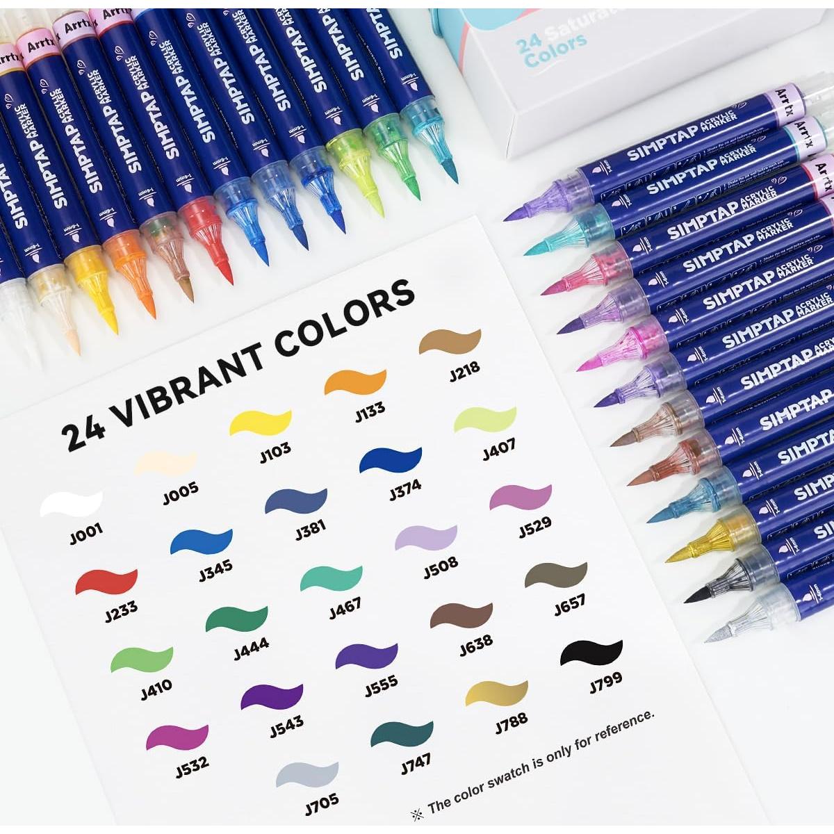 Set de 24 Marcadores Acrílicos Arrtx Simptap, Punta de Pincel
