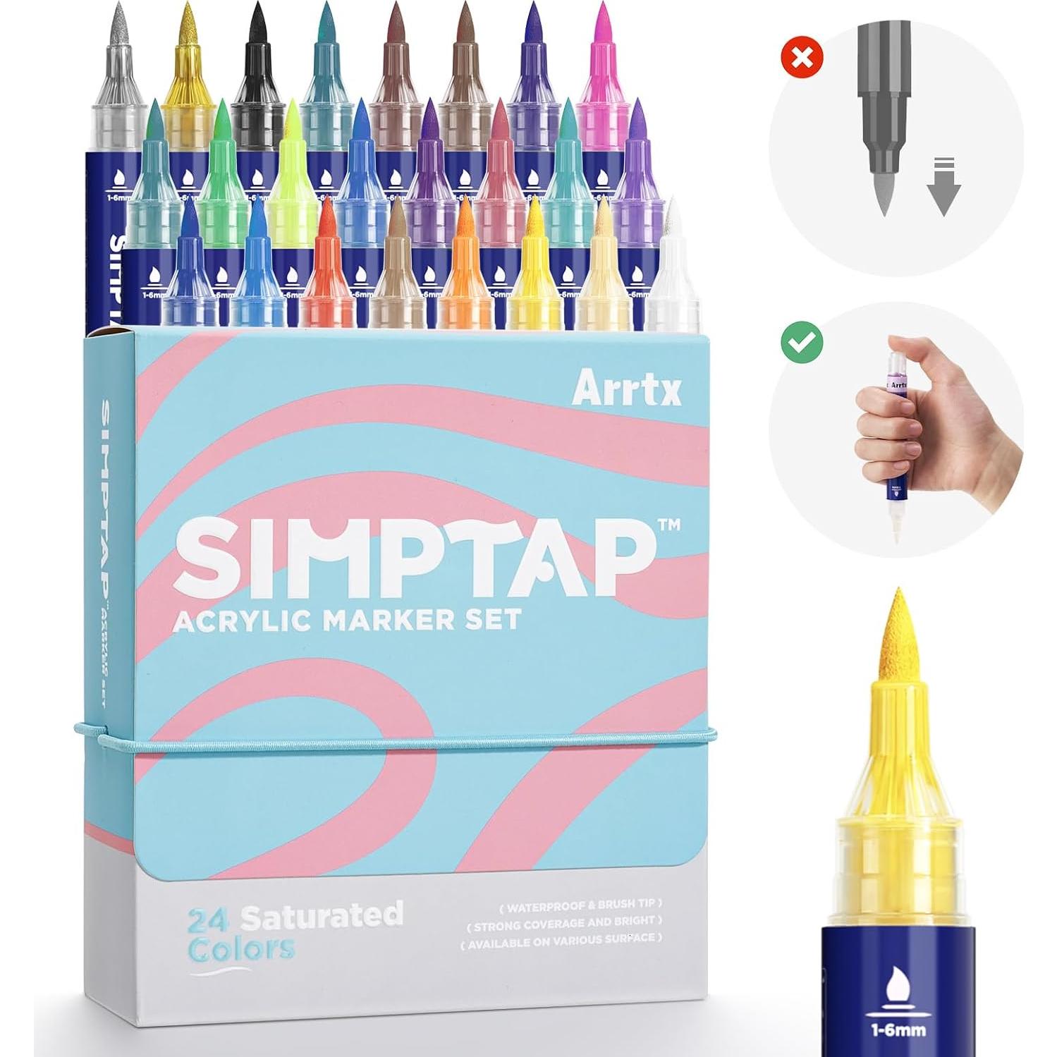 Set de 24 Marcadores Acrílicos Arrtx Simptap, Punta de Pincel