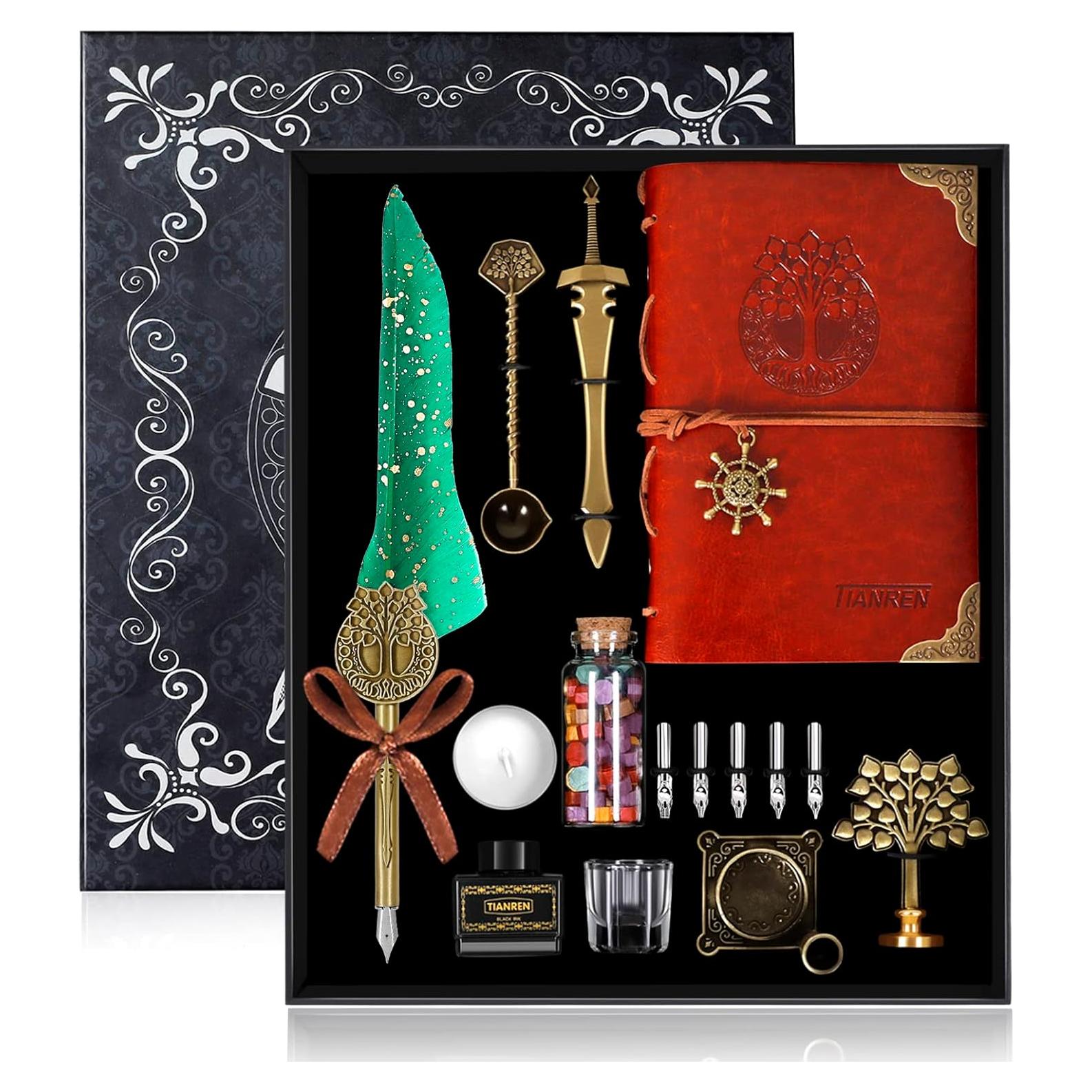 Juego de Caligrafía TIANREN con Pluma de Inmersión y Cuaderno Verde