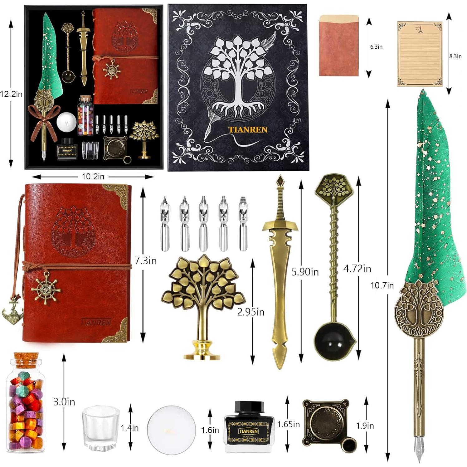 Juego de Caligrafía TIANREN con Pluma de Inmersión y Cuaderno Verde