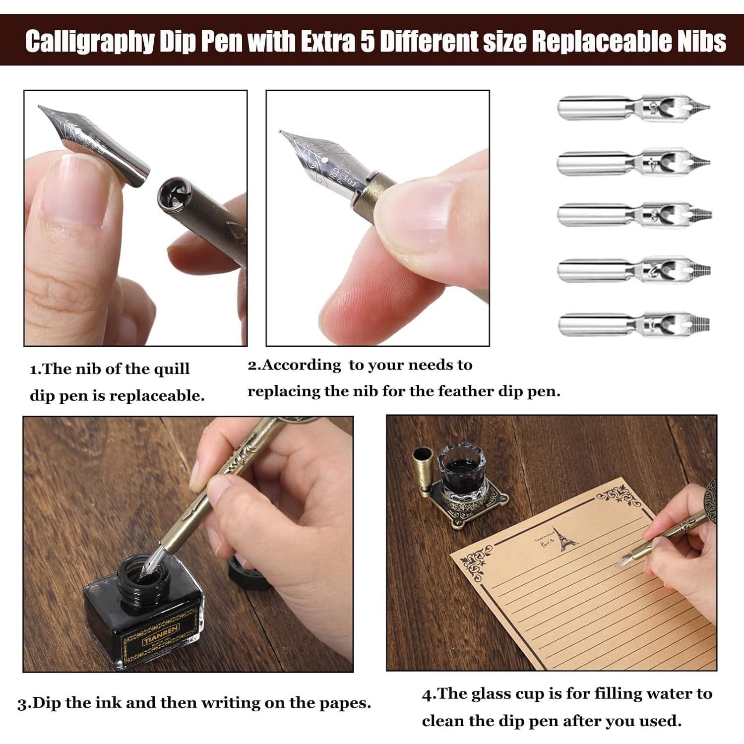 Juego de Caligrafía TIANREN con Pluma de Inmersión y Cuaderno Verde