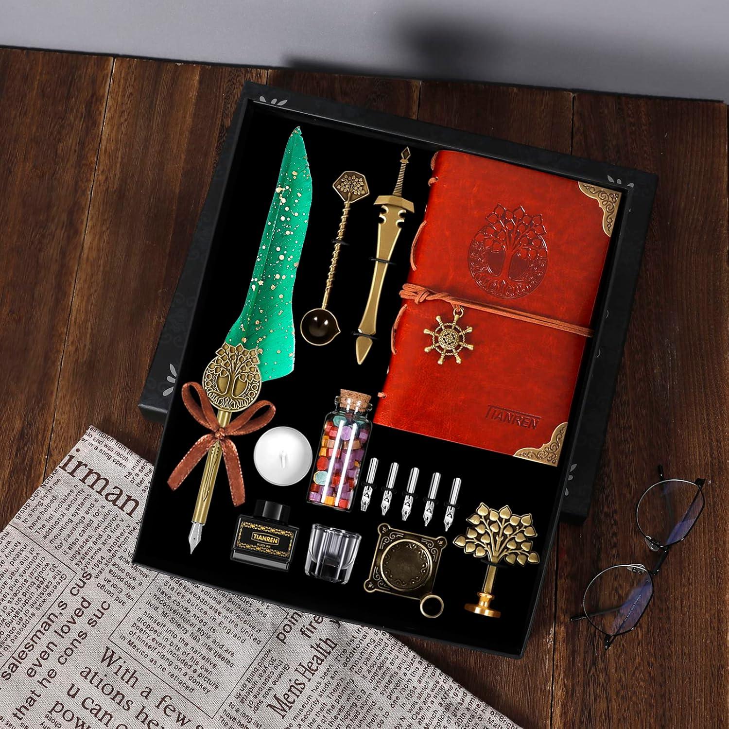 Juego de Caligrafía TIANREN con Pluma de Inmersión y Cuaderno Verde