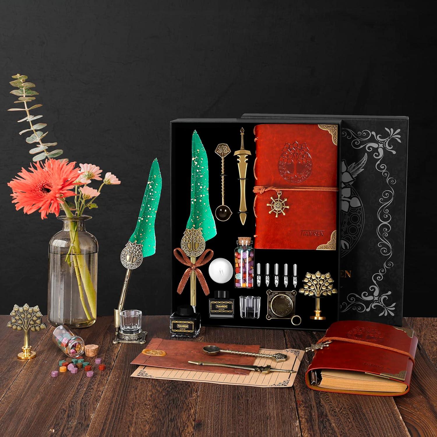 Juego de Caligrafía TIANREN con Pluma de Inmersión y Cuaderno Verde