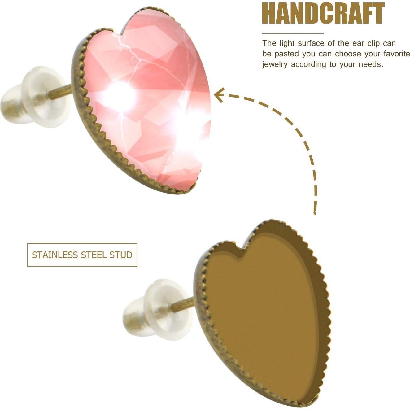 Aylifu Earring Cabochon Settings, 40 Pieces Cabochon Stud Earrings Blank Heart Shape Earring Bezel Tray with 40 Pieces Earring Safety Backs for Jewelry Making,Bronze