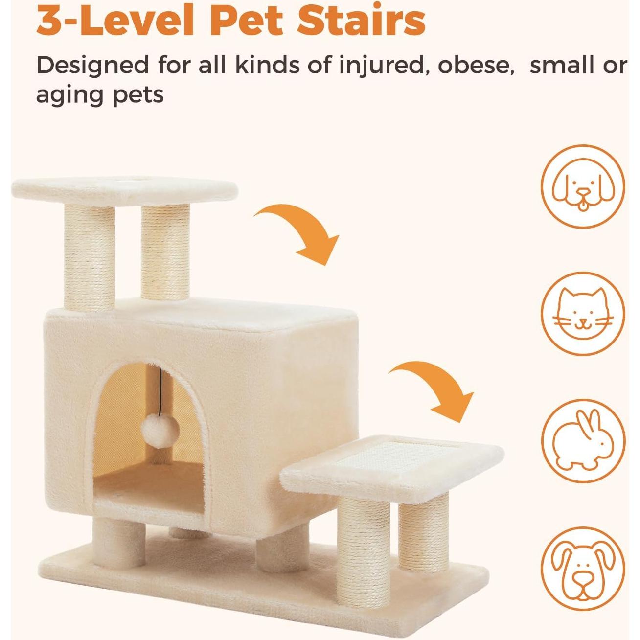 Escalera para Mascotas UYMI 3-en-1 Beige, Soporta Gatos y Perros