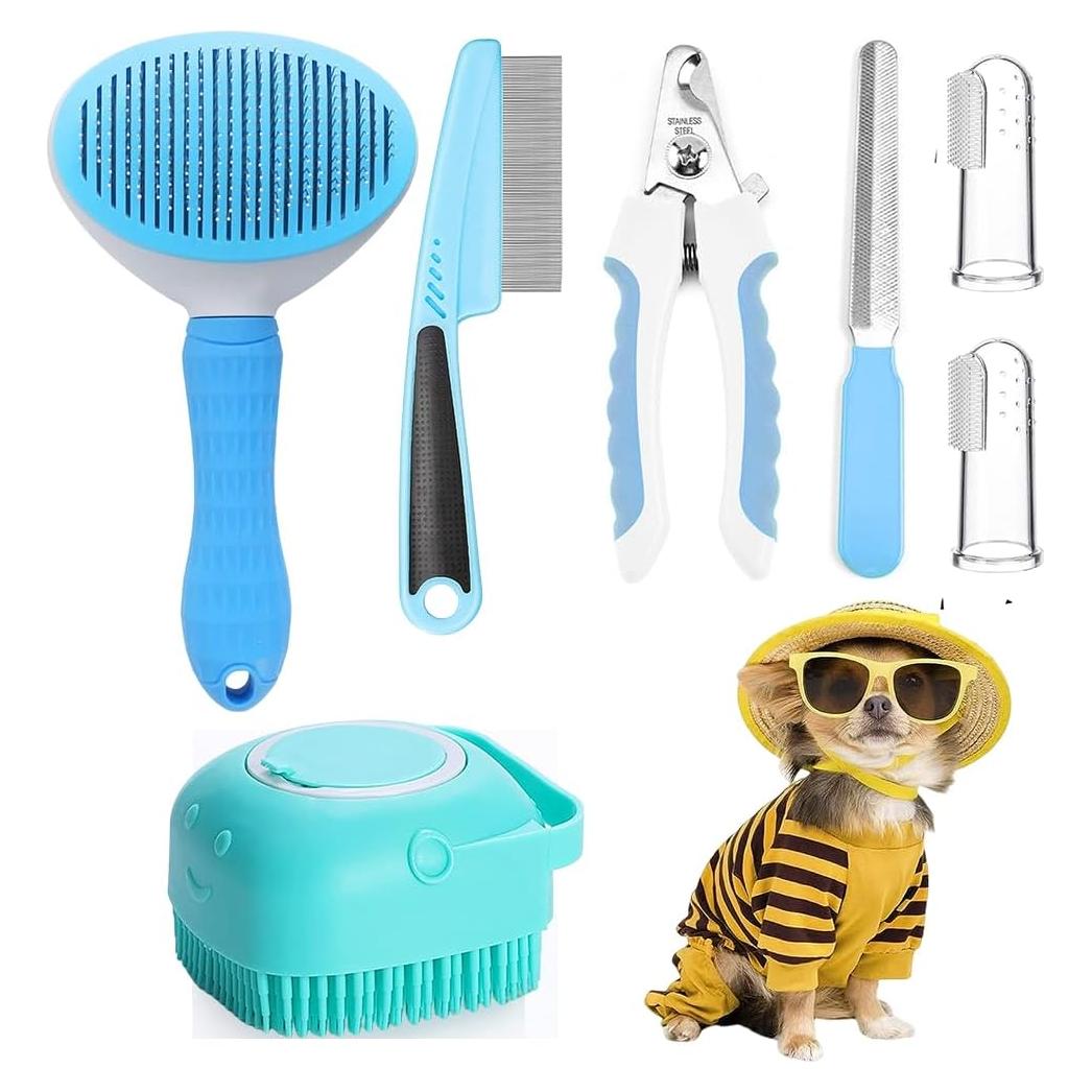 Kit de Aseo para Mascotas 7 Piezas Qubccum - Cepillo Autolimpiante