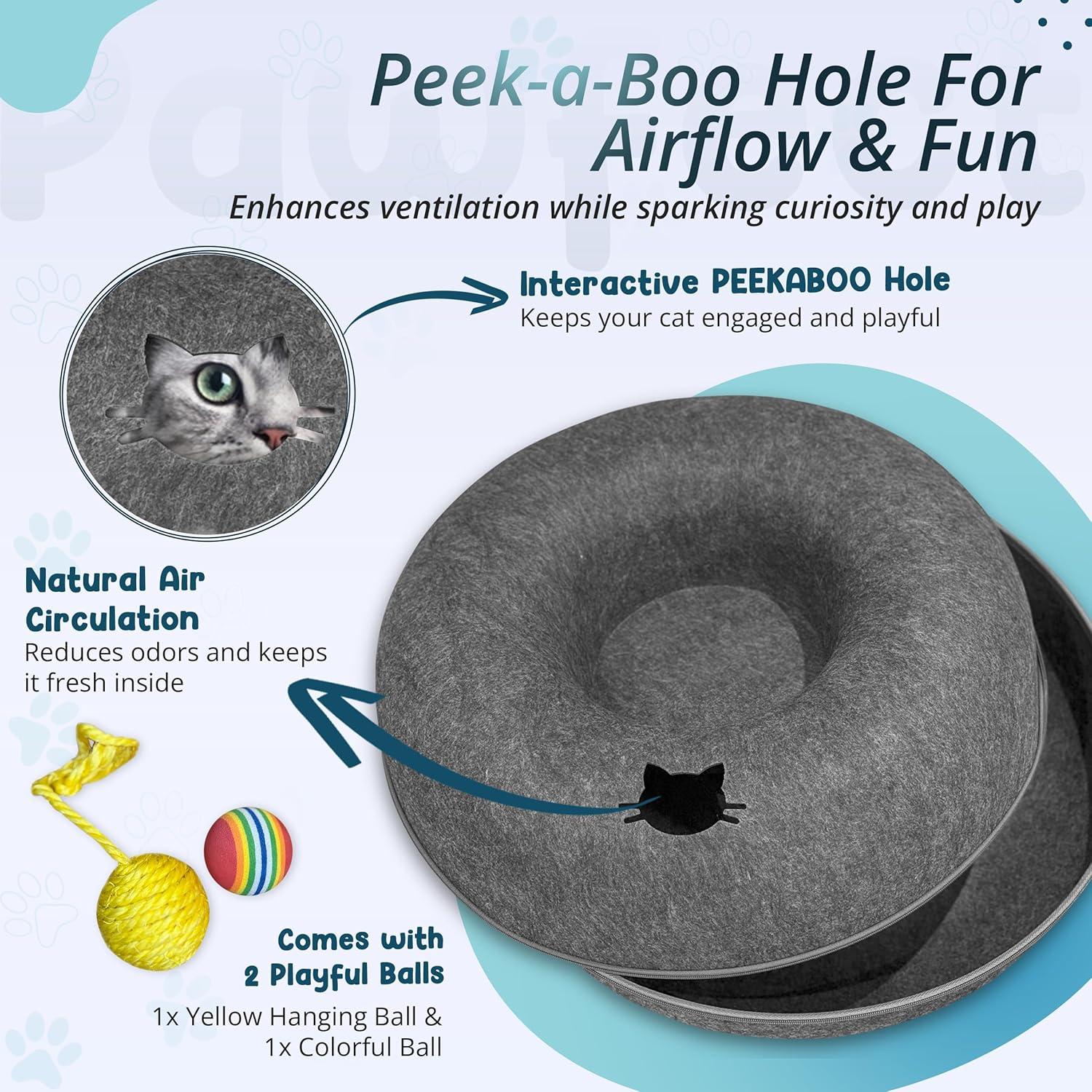 Túnel de Gato Peekaboo con Cama y Juguete - Grande Gris