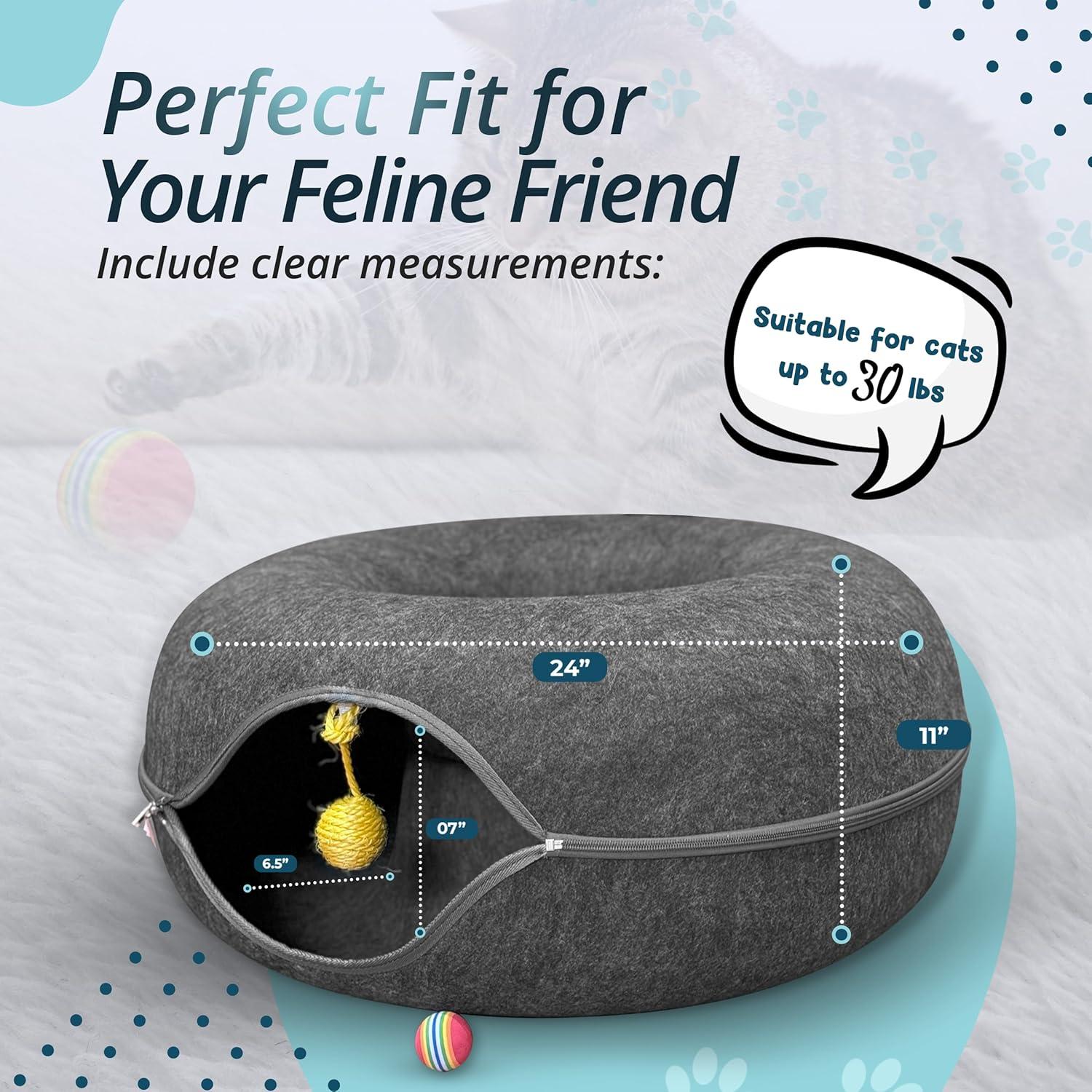 Túnel de Gato Peekaboo con Cama y Juguete - Grande Gris