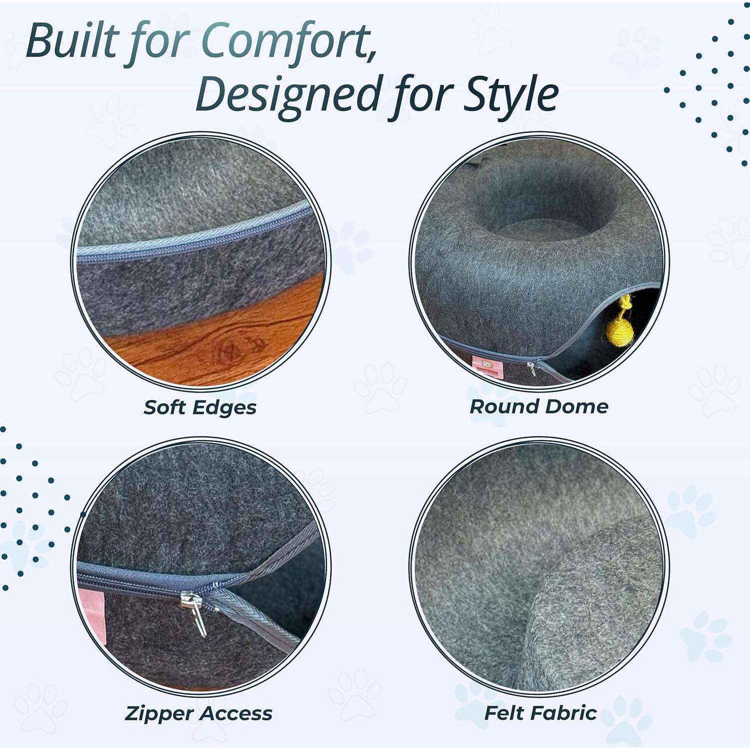 Túnel de Gato Peekaboo con Cama y Juguete - Grande Gris