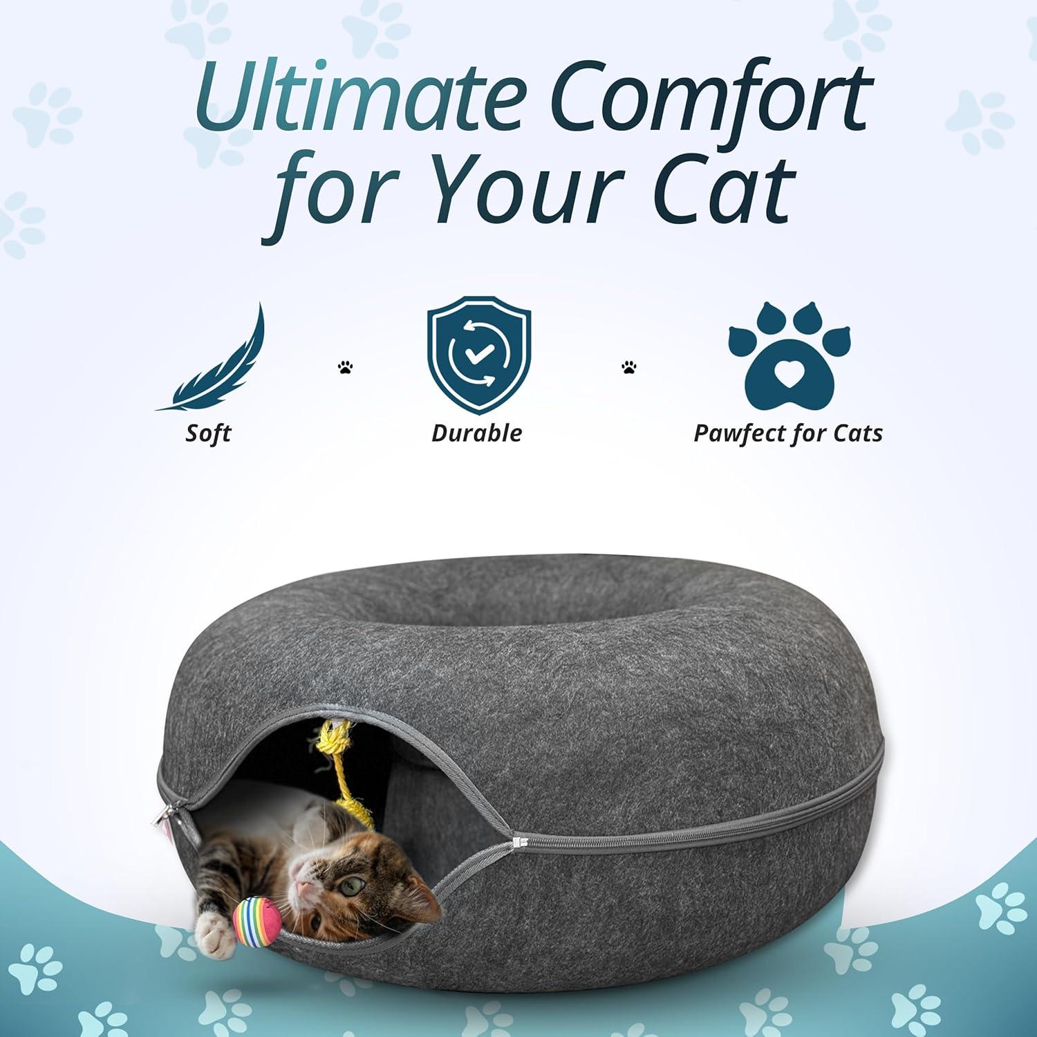 Túnel de Gato Peekaboo con Cama y Juguete - Grande Gris