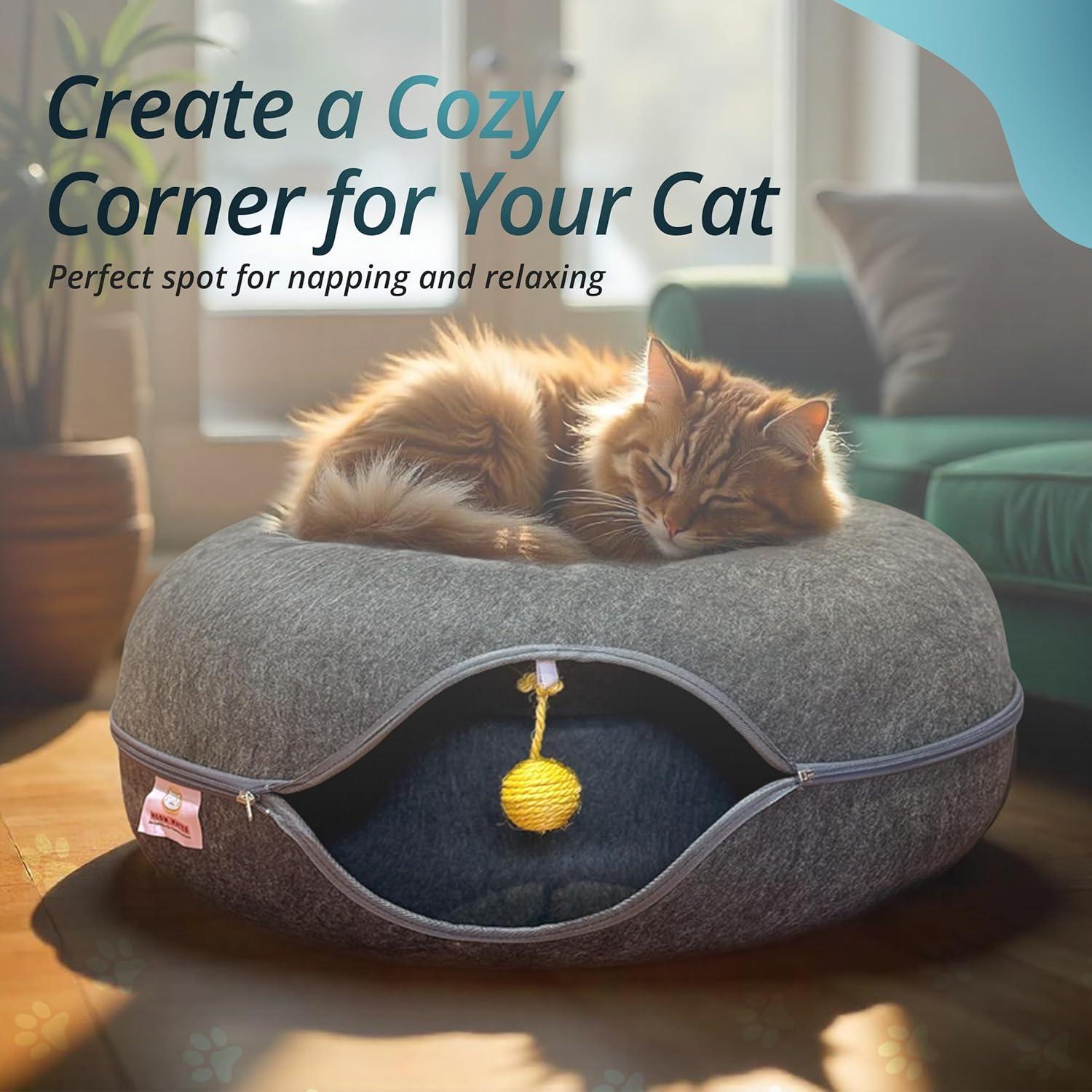 Túnel de Gato Peekaboo con Cama y Juguete - Grande Gris