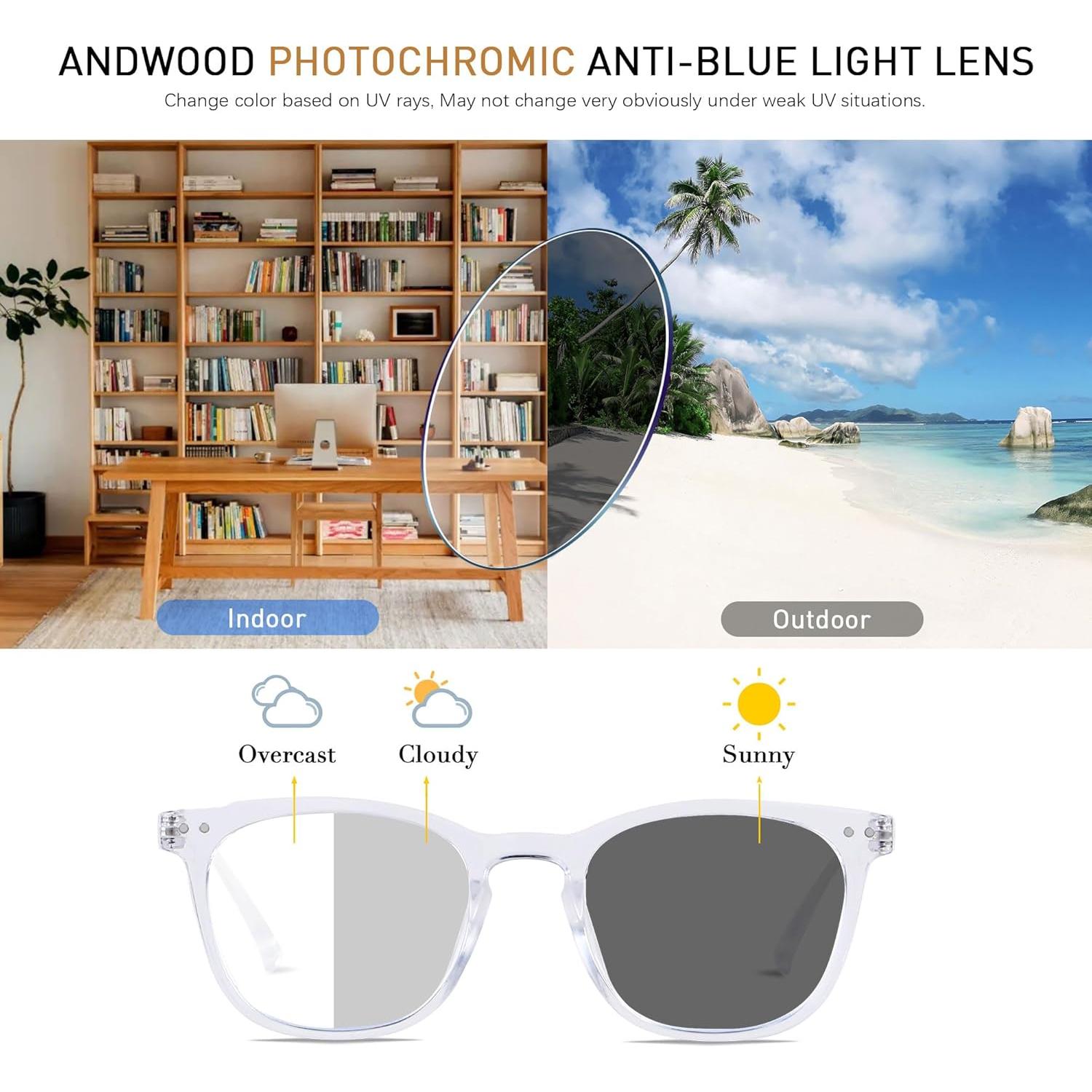 Gafas fotocromáticas ANDWOOD anti-luz azul para adultos