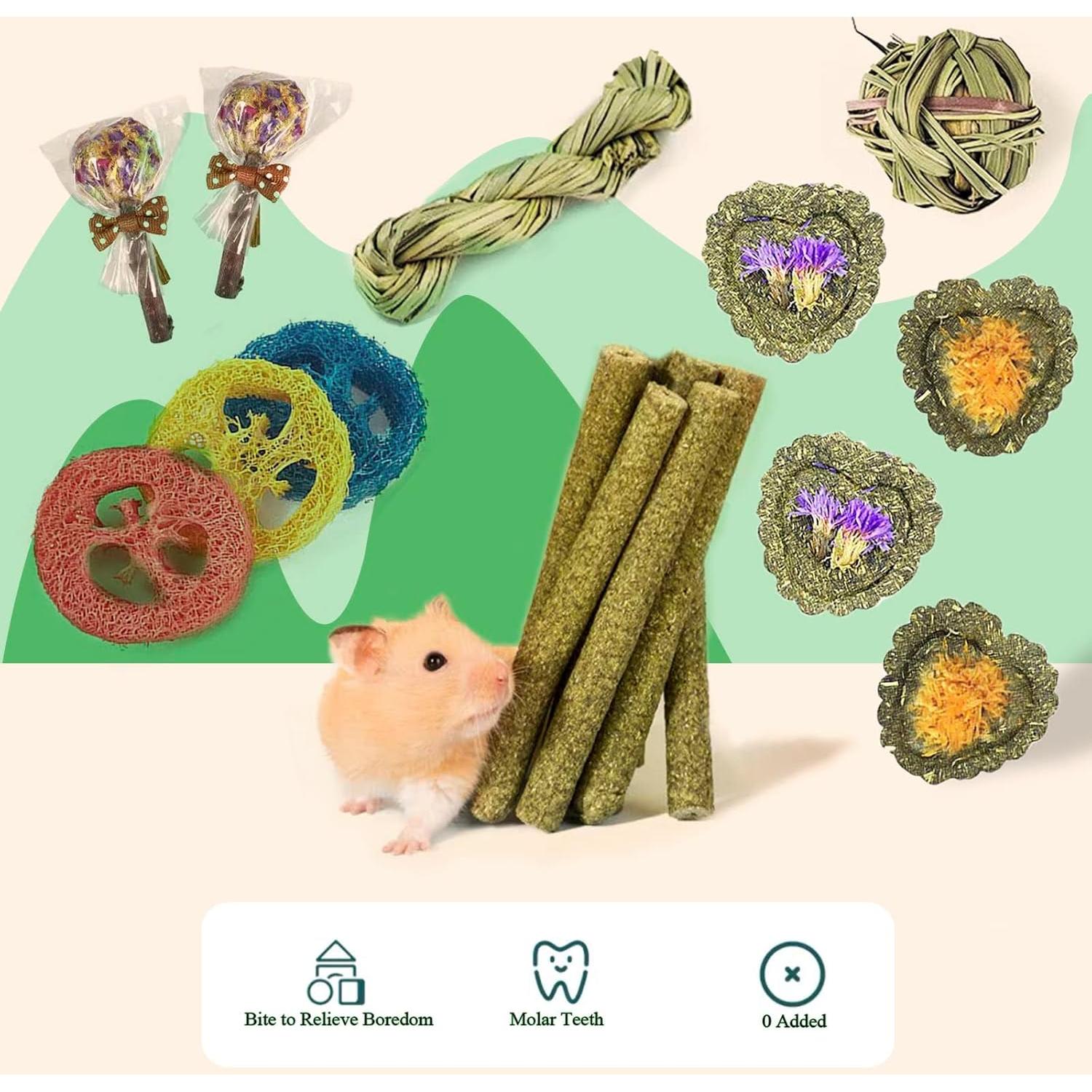 Juguetes de Masticar para Conejos FIPASEN 16PCS Heno Natural