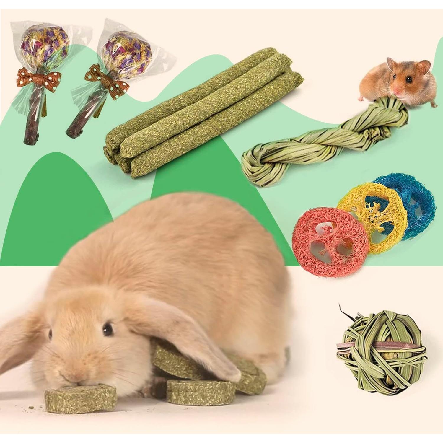 Juguetes de Masticar para Conejos FIPASEN 16PCS Heno Natural