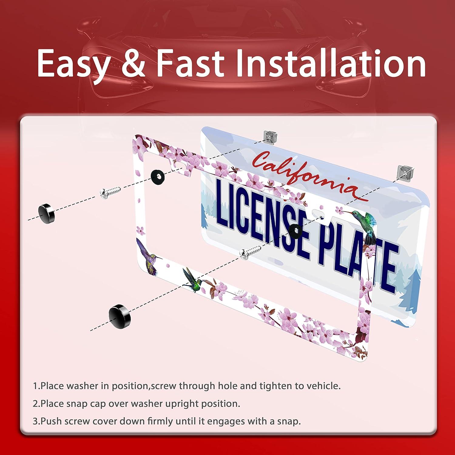 Marco de Placa de Licencia LOISTAVA Flores de Colibrí 2 Pcs