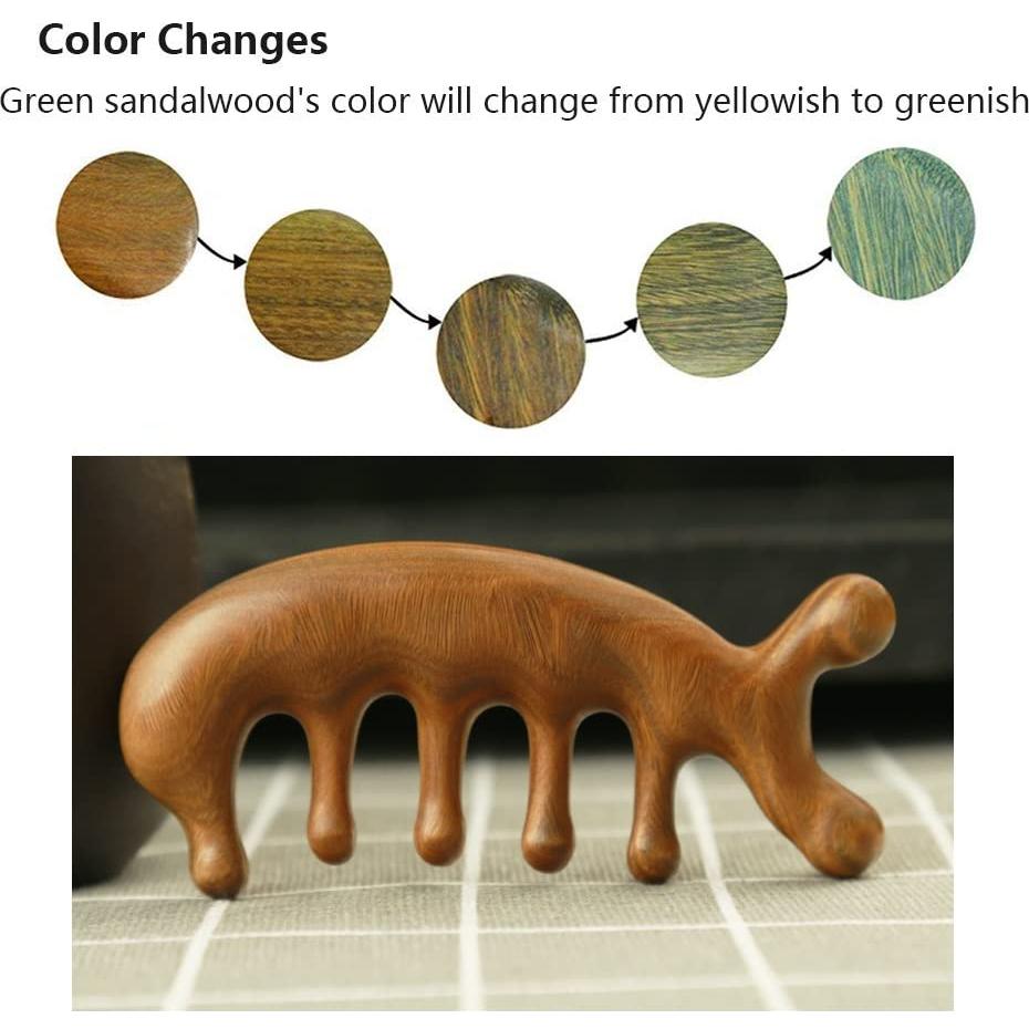 Peine de Gua Sha de Sándalo Verde SAEEYCUE 10x5cm Masajeador