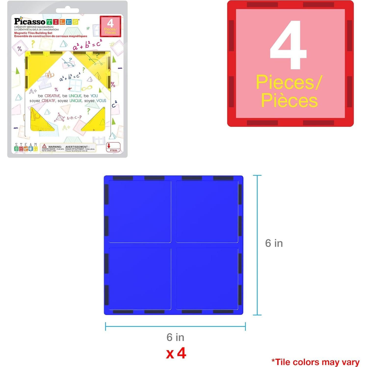 PicassoTiles 4 Piezas Bloques Magnéticos Cuadrados 30.5 cm