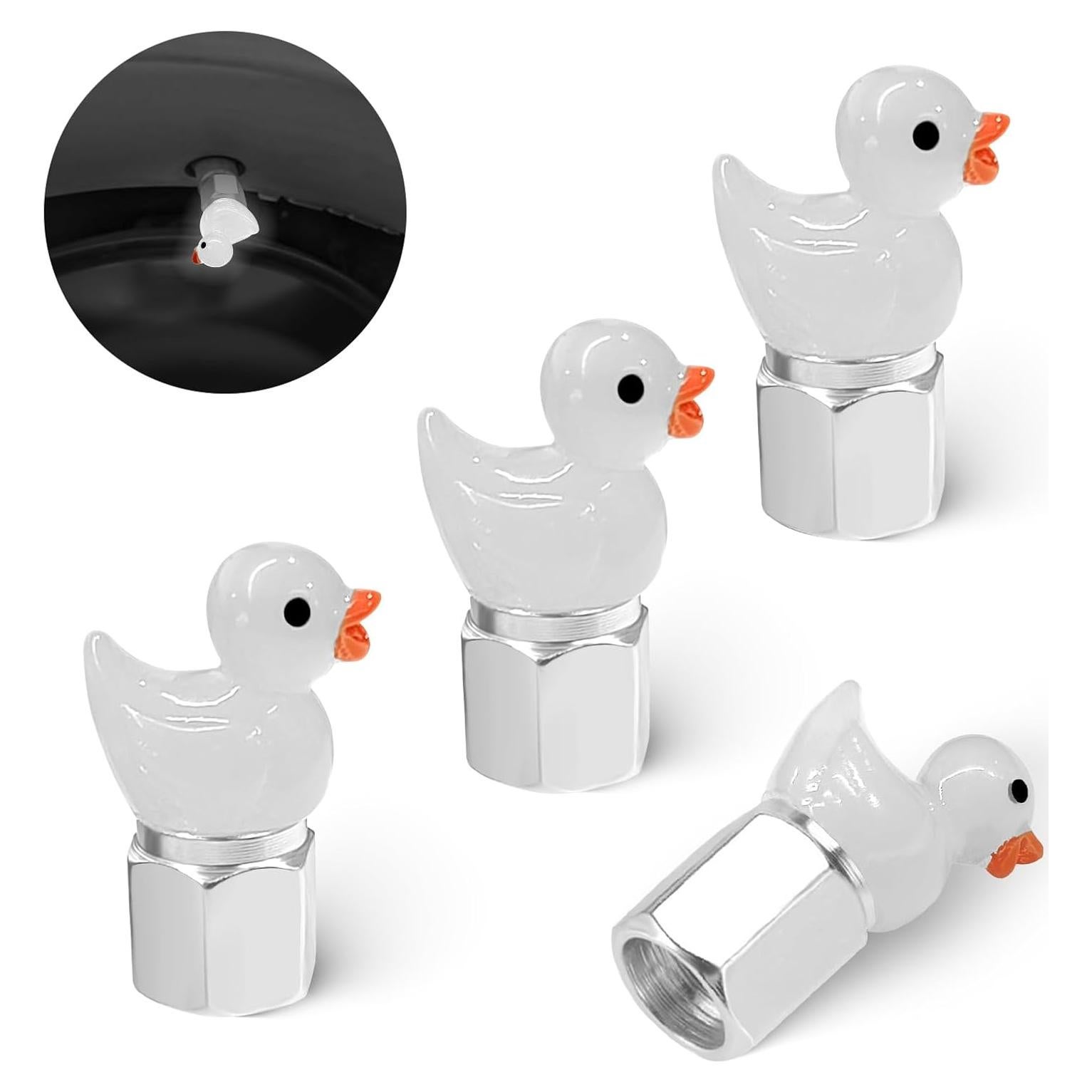 Tapa de Válvula de Neumático GOOTHX Pato 4 Pcs Universal Blanca