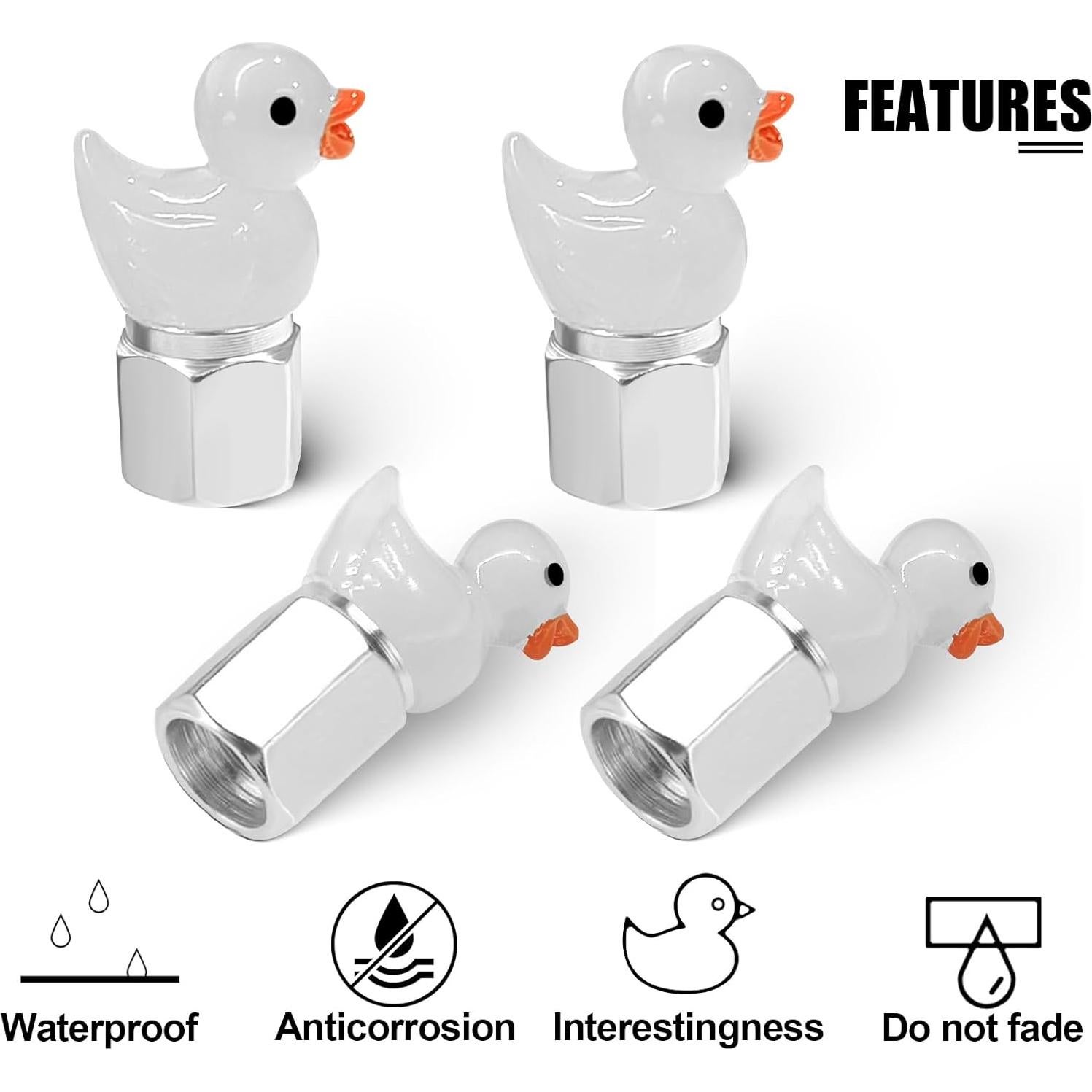 Tapa de Válvula de Neumático GOOTHX Pato 4 Pcs Universal Blanca