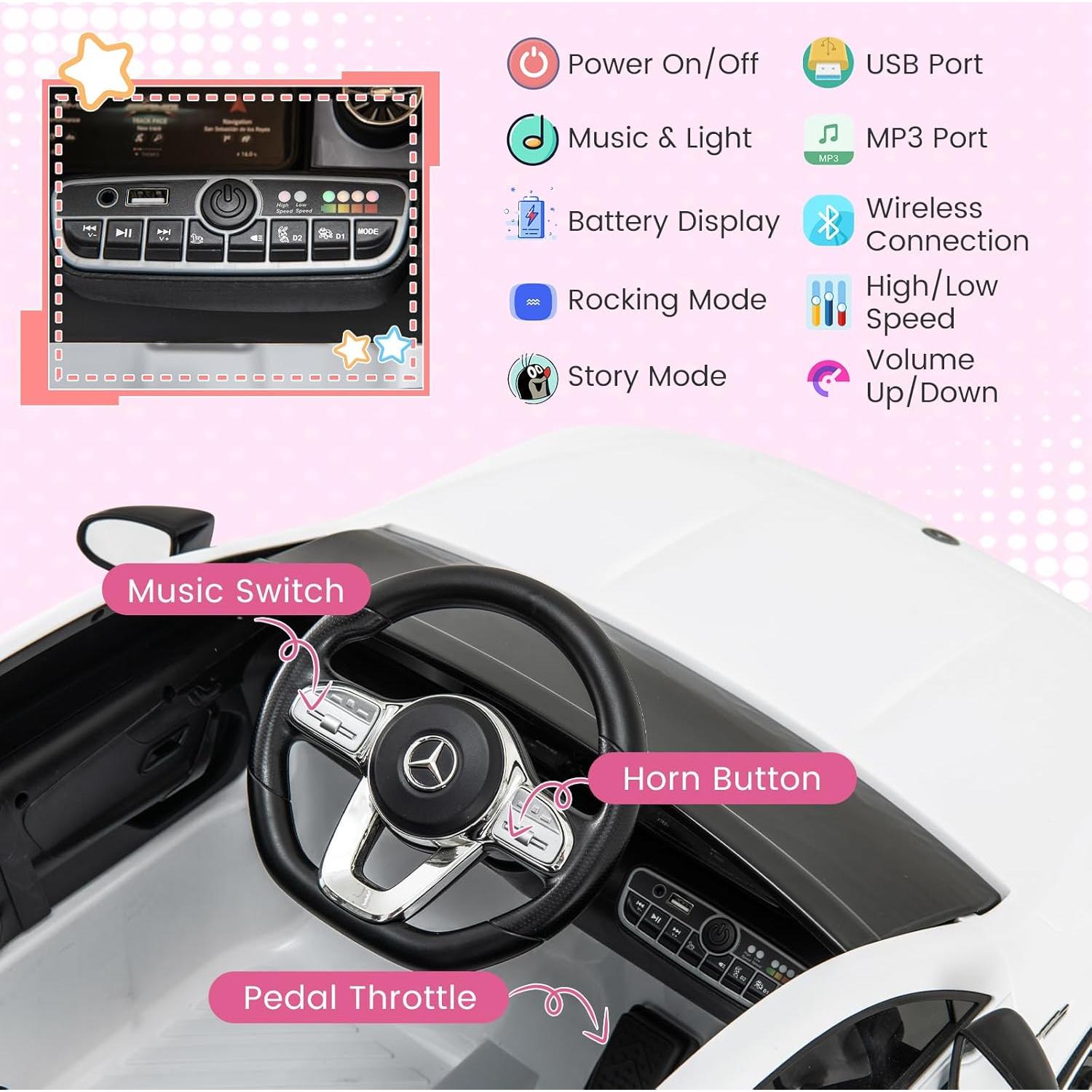 Coche Eléctrico Mercedes-Benz 12V Costzon para Niños Blanco