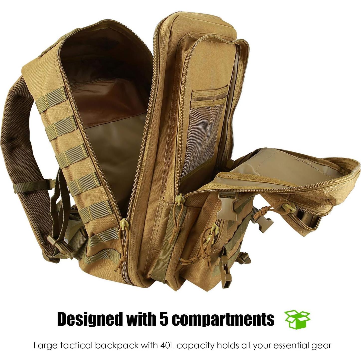 Mochila Táctica ProCase 40L Caqui para Exterior y Supervivencia