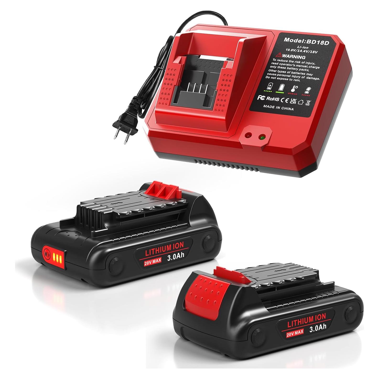 2 Baterías de Litio 3.0Ah 20V + Cargador Black & Decker