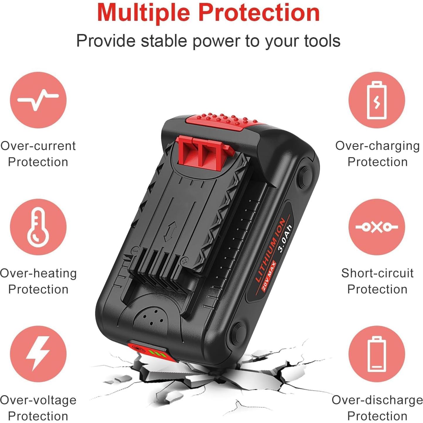 2 Baterías de Litio 3.0Ah 20V + Cargador Black & Decker