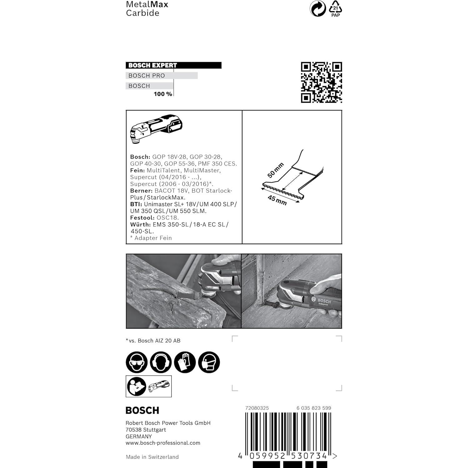 Cuchilla Bosch Expert MetalMax PAIZ 45 mm para Multiherramienta