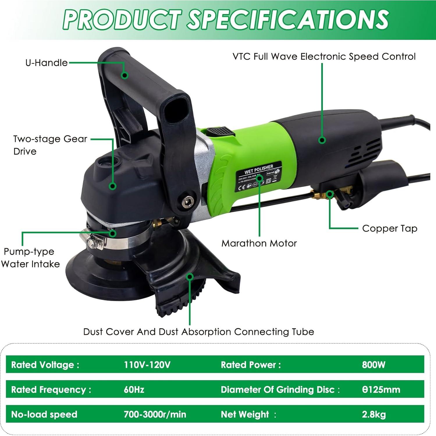 Pulidora de Piedra Húmeda Eléctrica SDRTOP 800W 4" Velocidad Variable