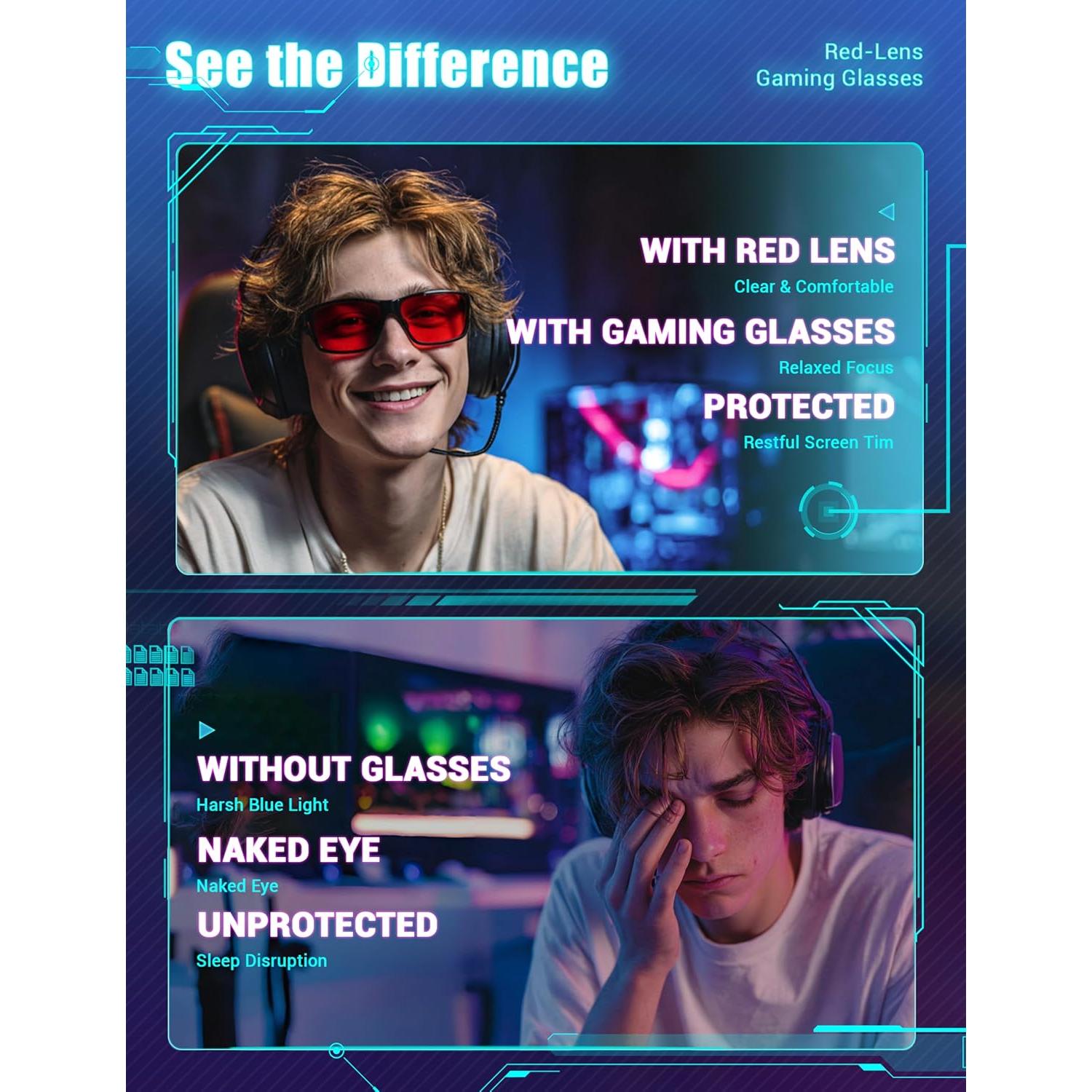 Gafas de Sueño TIJN Sonia - Bloqueo Luz Azul y Verde, Lente Roja