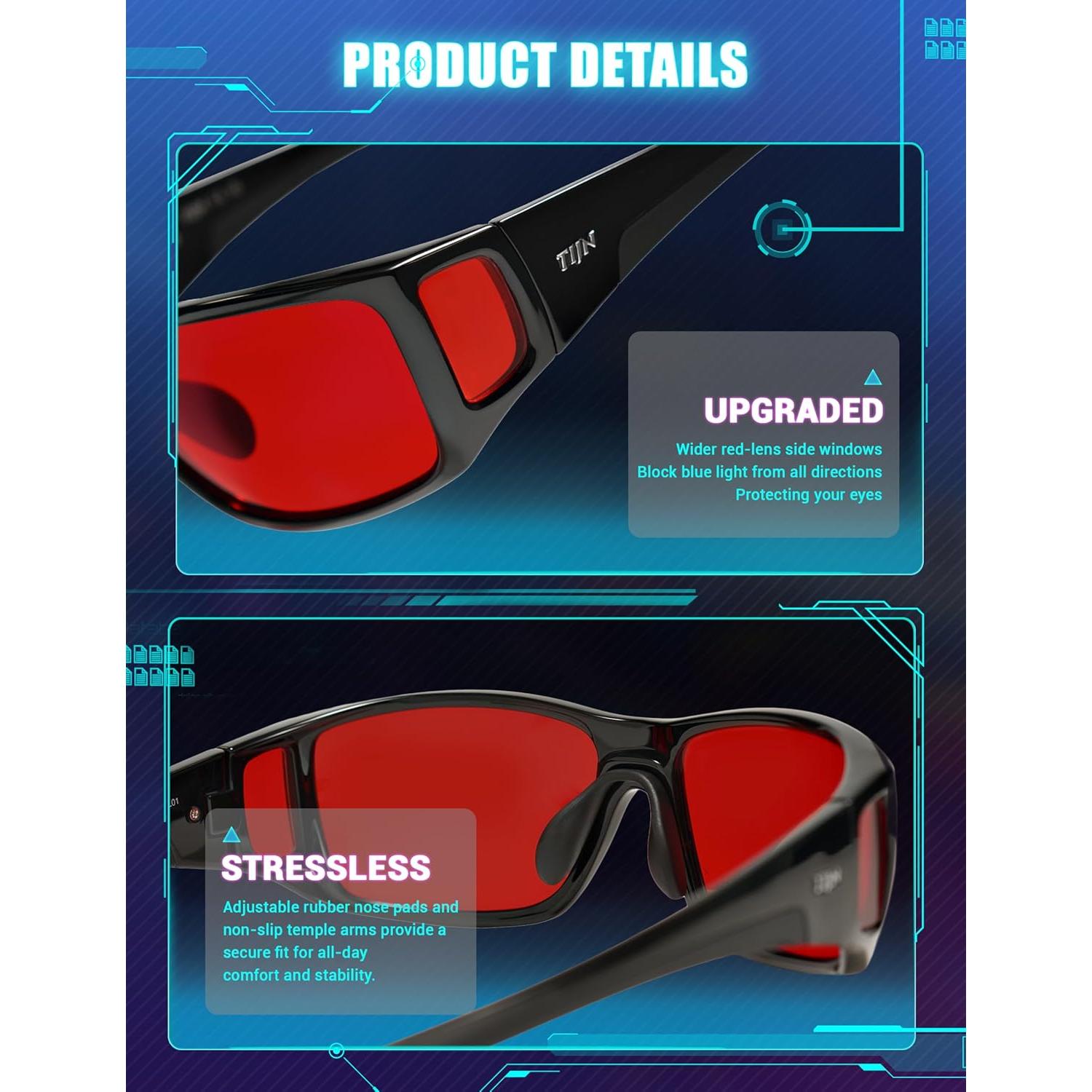 Gafas de Sueño TIJN Sonia - Bloqueo Luz Azul y Verde, Lente Roja