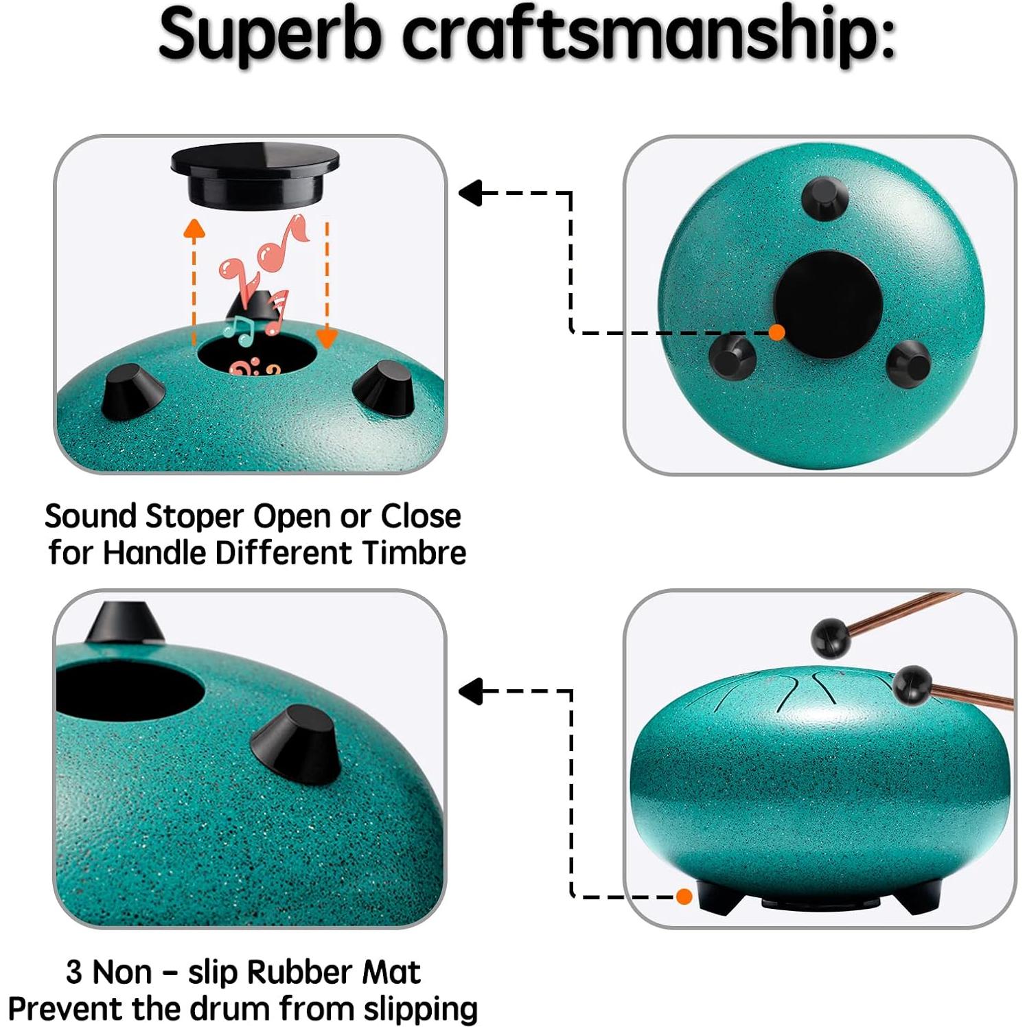 Tambor de Lengua de Acero 15cm 8 Notas Lronbird Malaquita