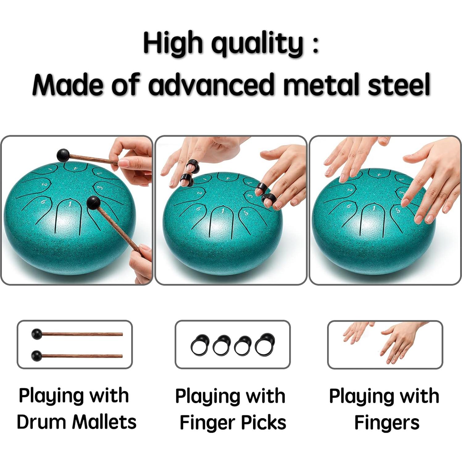 Tambor de Lengua de Acero 15cm 8 Notas Lronbird Malaquita