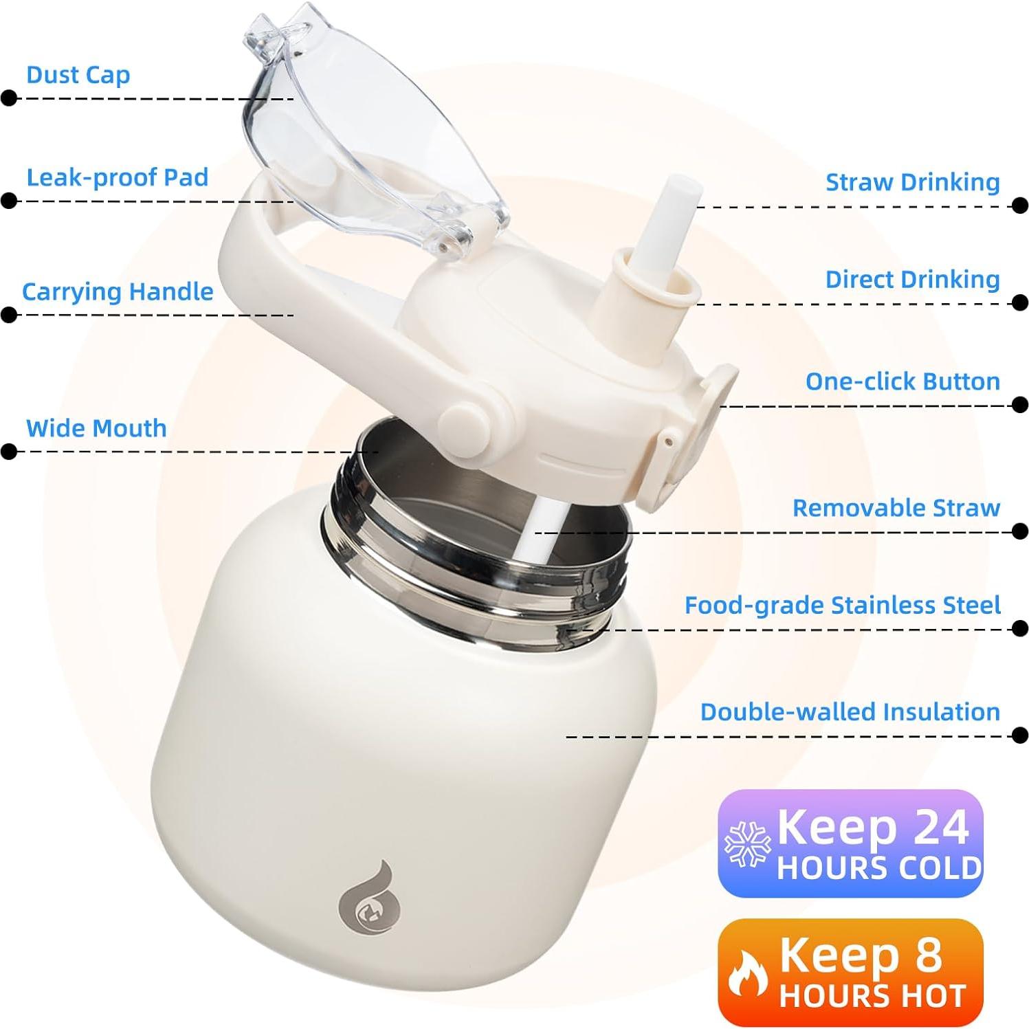 Botella de Agua Aislada BJPKPK 600 ml con Pajilla y Asa