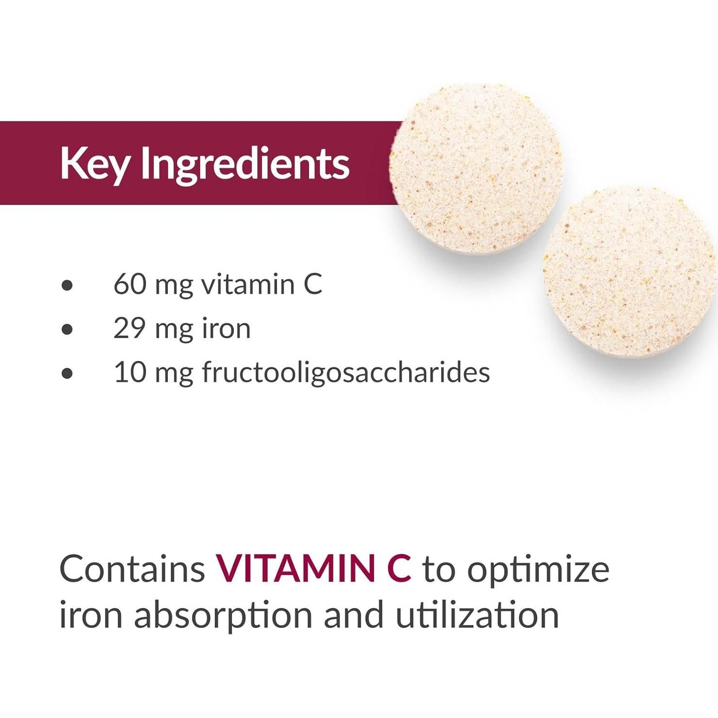 Suplemento de Hierro Masticable Ventaja Bariátrica 29 mg con Vitamina C - 90 Tabletas
