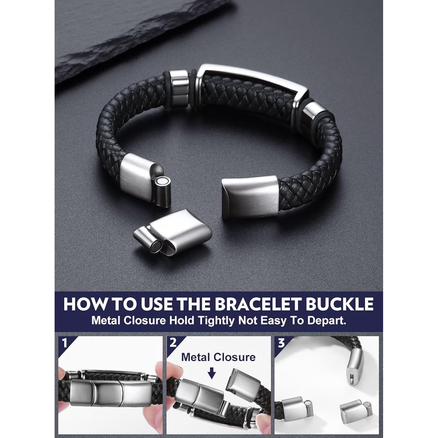 Pulsera de Cuero Trenzado Negra para Hombre Bandmax con Colgante Masónico