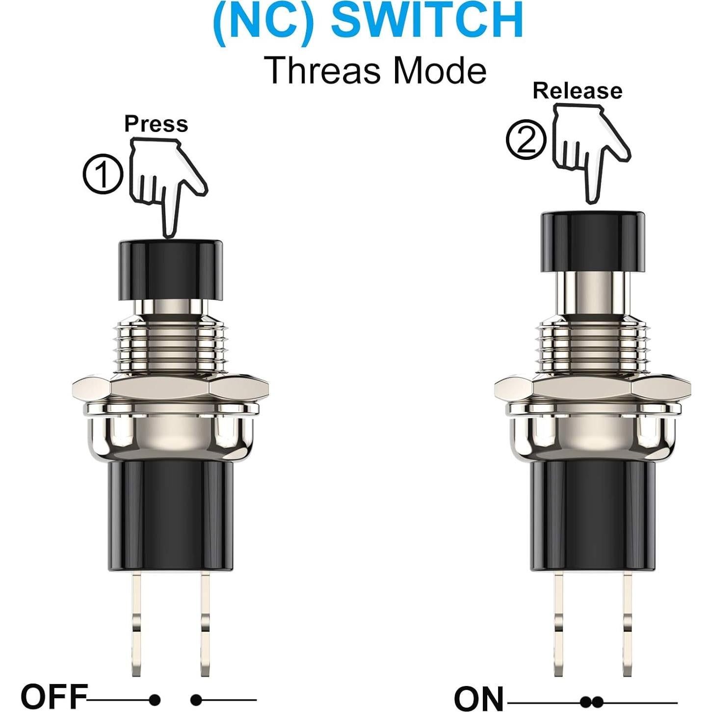 Interruptor de Botón Momentáneo DIYhz NC 10pcs 250V 1A