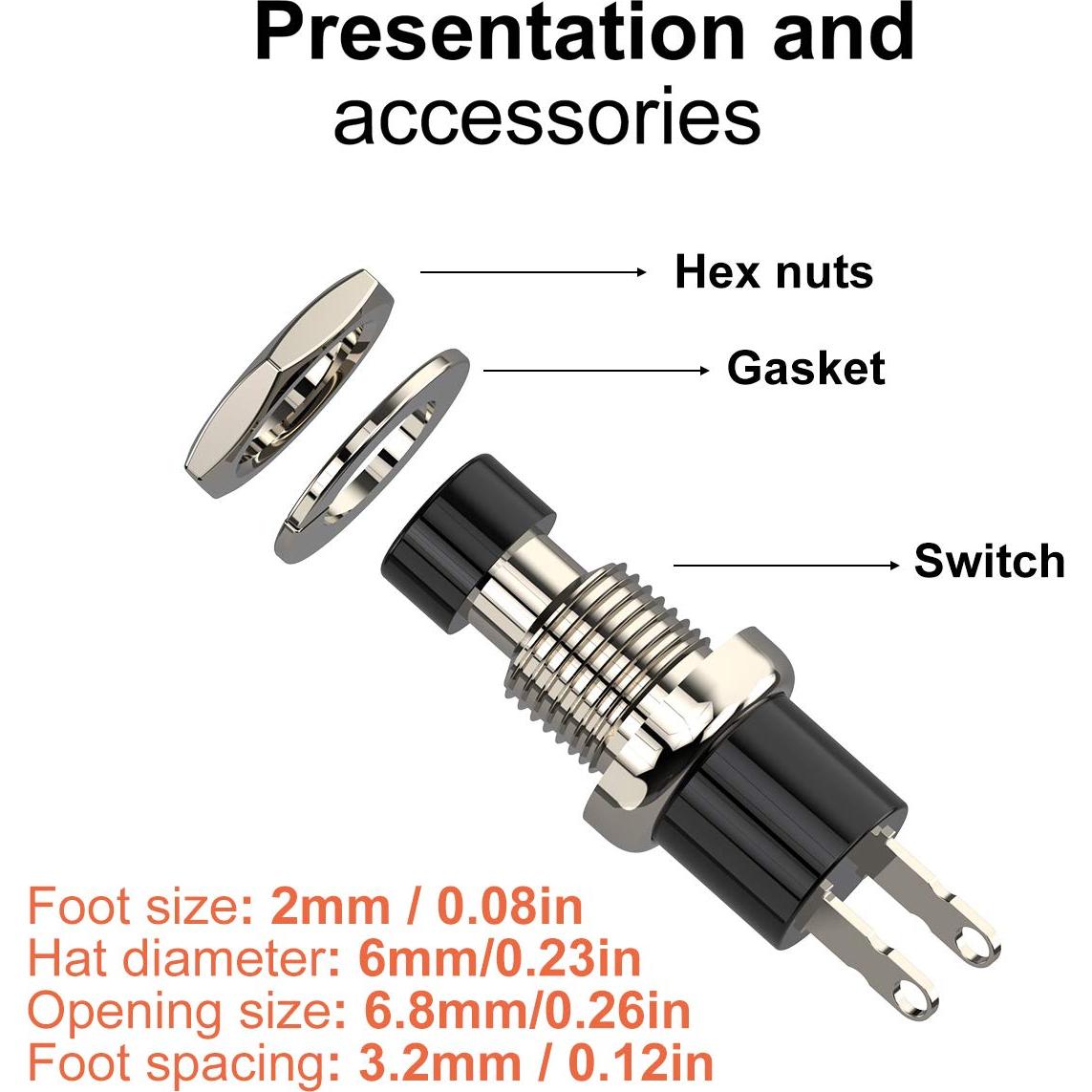 Interruptor de Botón Momentáneo DIYhz NC 10pcs 250V 1A
