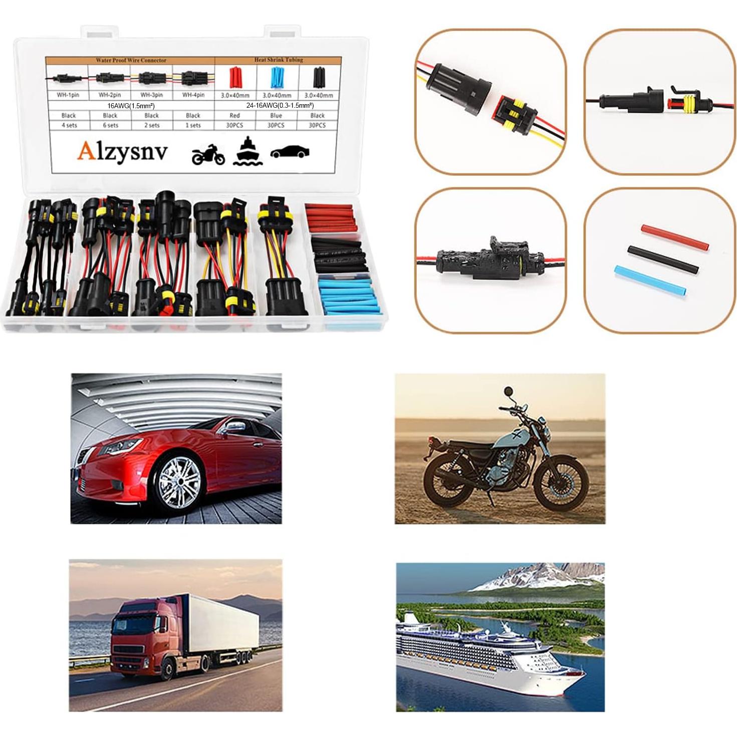 Kit de conectores eléctricos automotrices Alzysnv 1/2/3/4 Pin