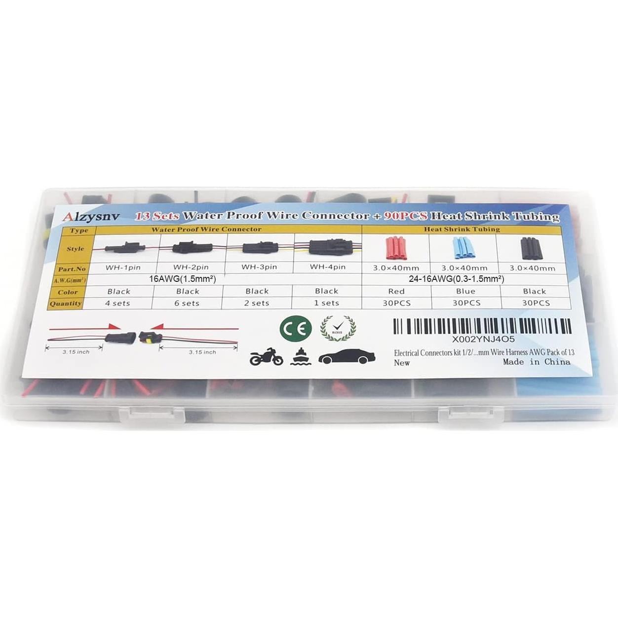 Kit de conectores eléctricos automotrices Alzysnv 1/2/3/4 Pin