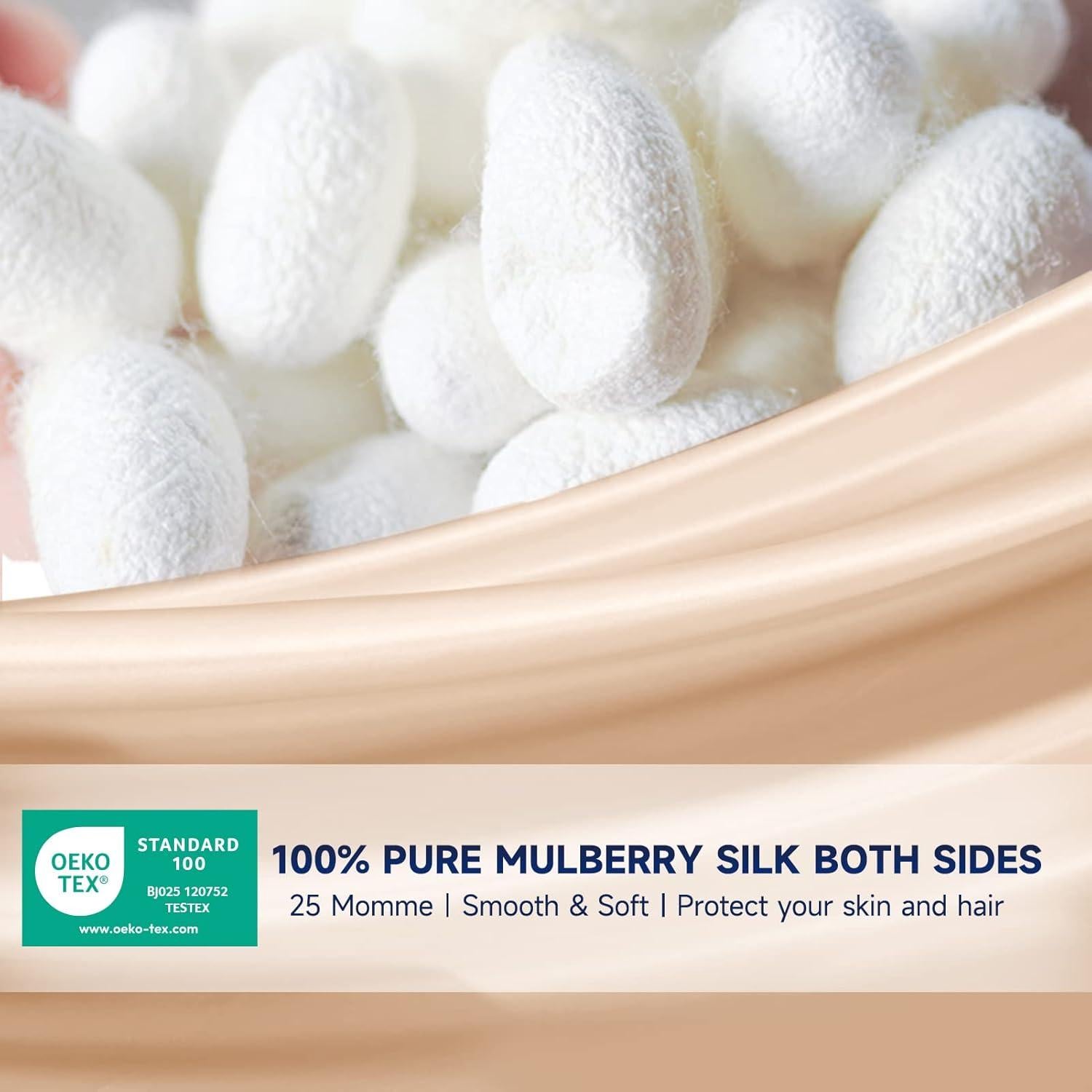 Funda de Almohada de Seda THXSILK 25 Momme Estándar 20x66 cm Beige