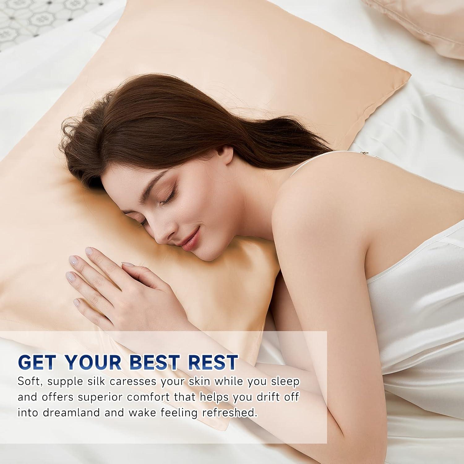 Funda de Almohada de Seda THXSILK 25 Momme Estándar 20x66 cm Beige