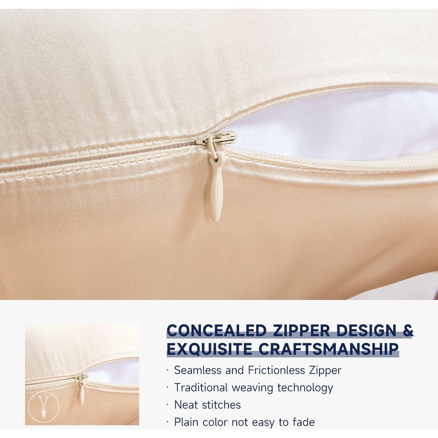 Funda de Almohada de Seda THXSILK 25 Momme Estándar 20x66 cm Beige